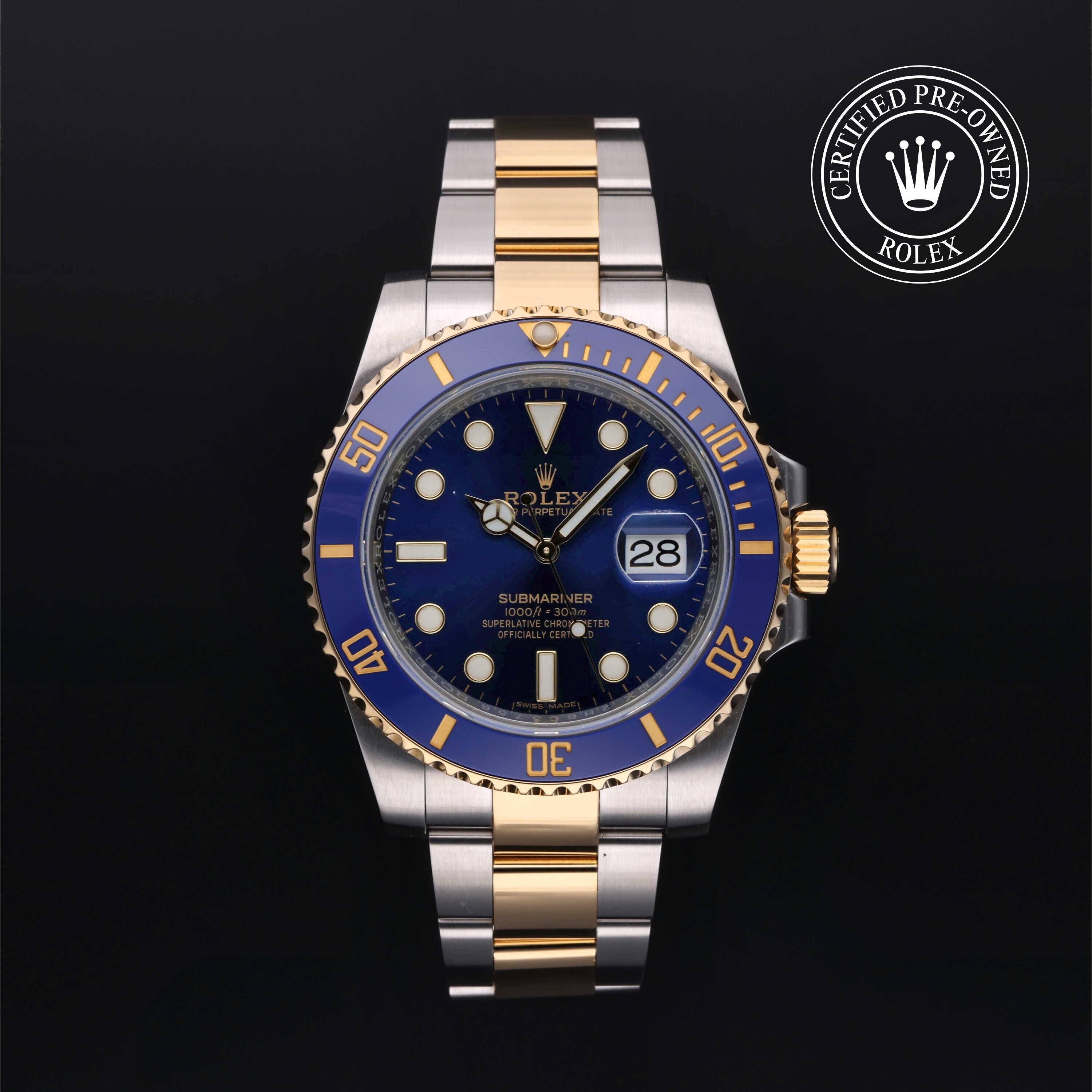 Rolex Certified Pre-owned Submariner M116613LB-0005 front on black background