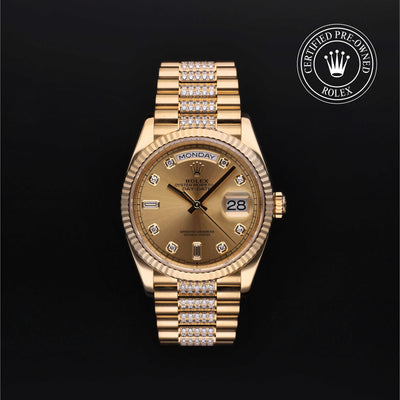Rolex Certified Pre-owned Day-date M128238-0026 front on black background