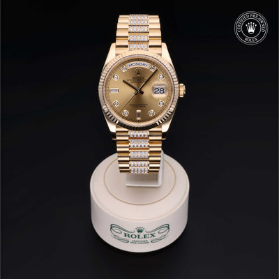 Rolex Certified Pre-owned Day-date M128238-0026 front on black background