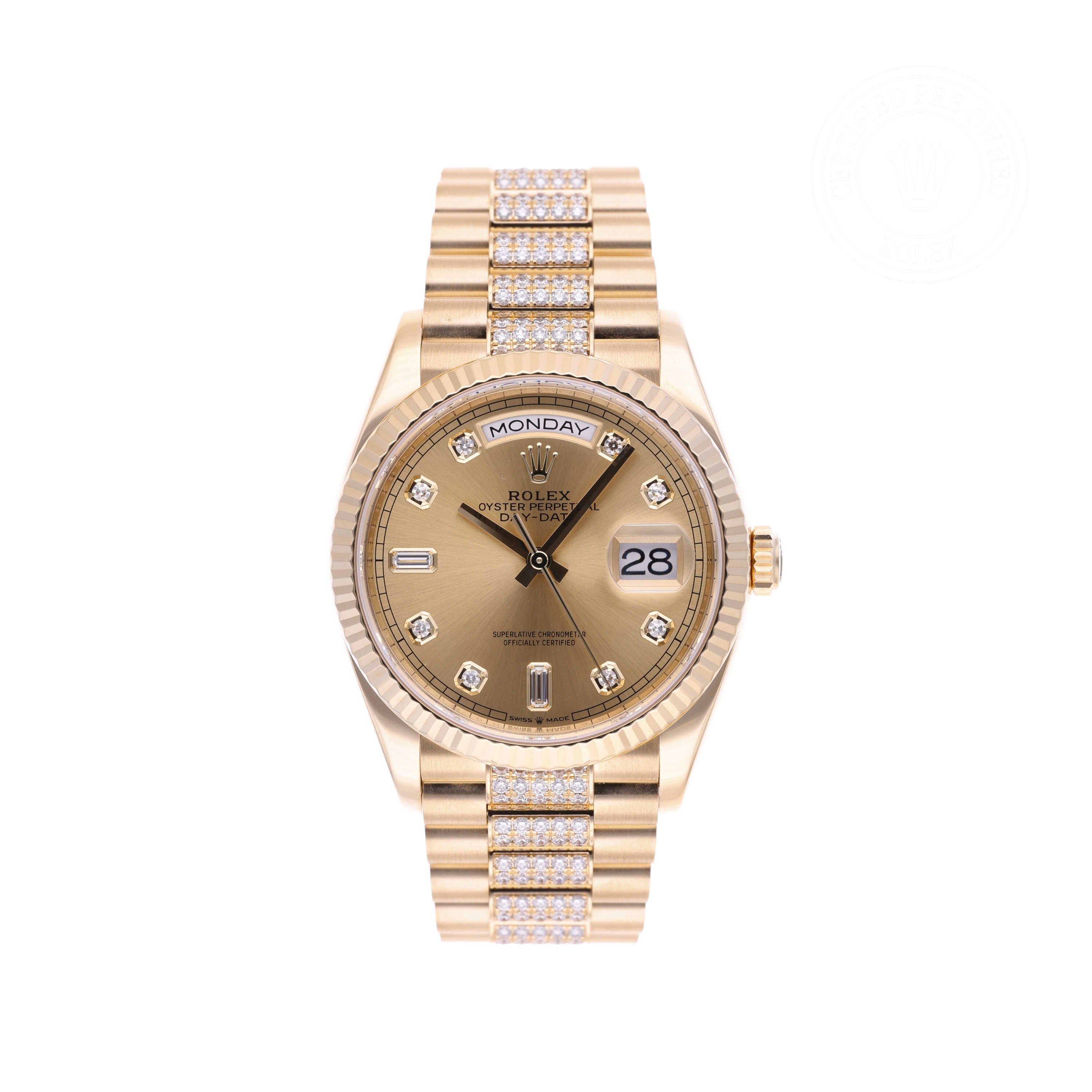 Rolex Certified Pre-owned Day-date M128238-0026 front on white background