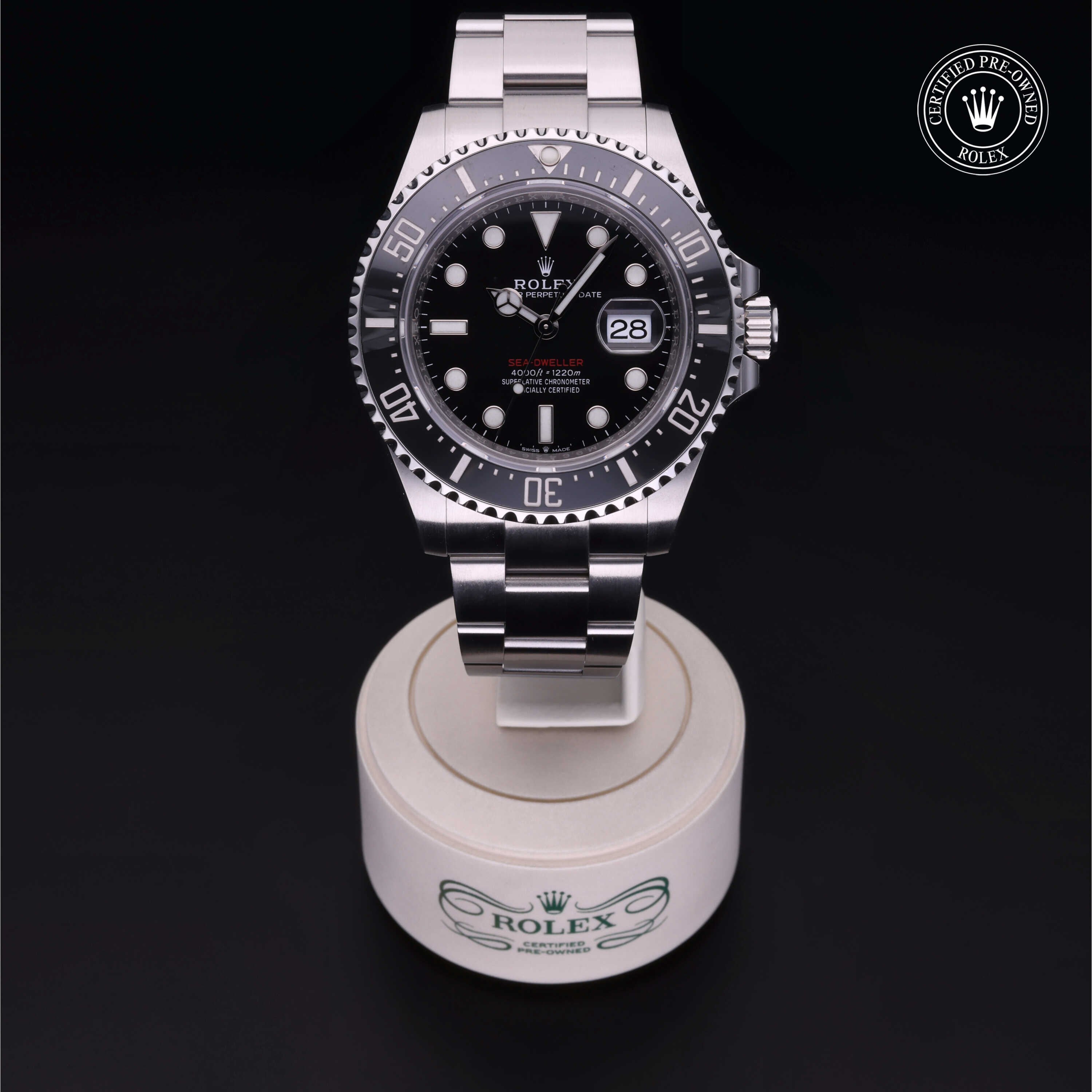Rolex Certified Pre-owned Sea-Dweller M126600-0001 front on black background
