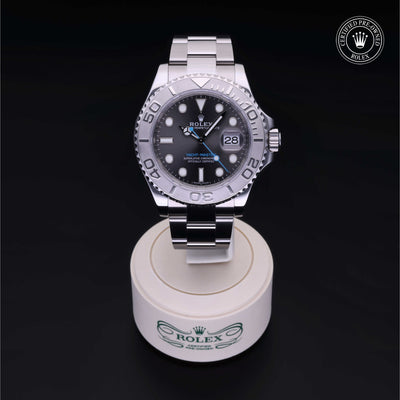 Rolex Certified Pre-owned Yacht-Master M116622-0003 front on black background