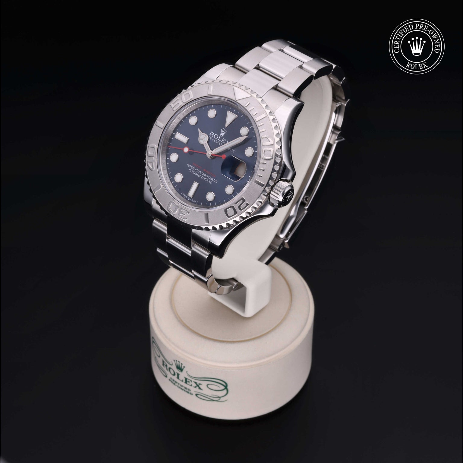 Rolex Certified Pre-owned Yacht-Master M116622-0001 front on black background