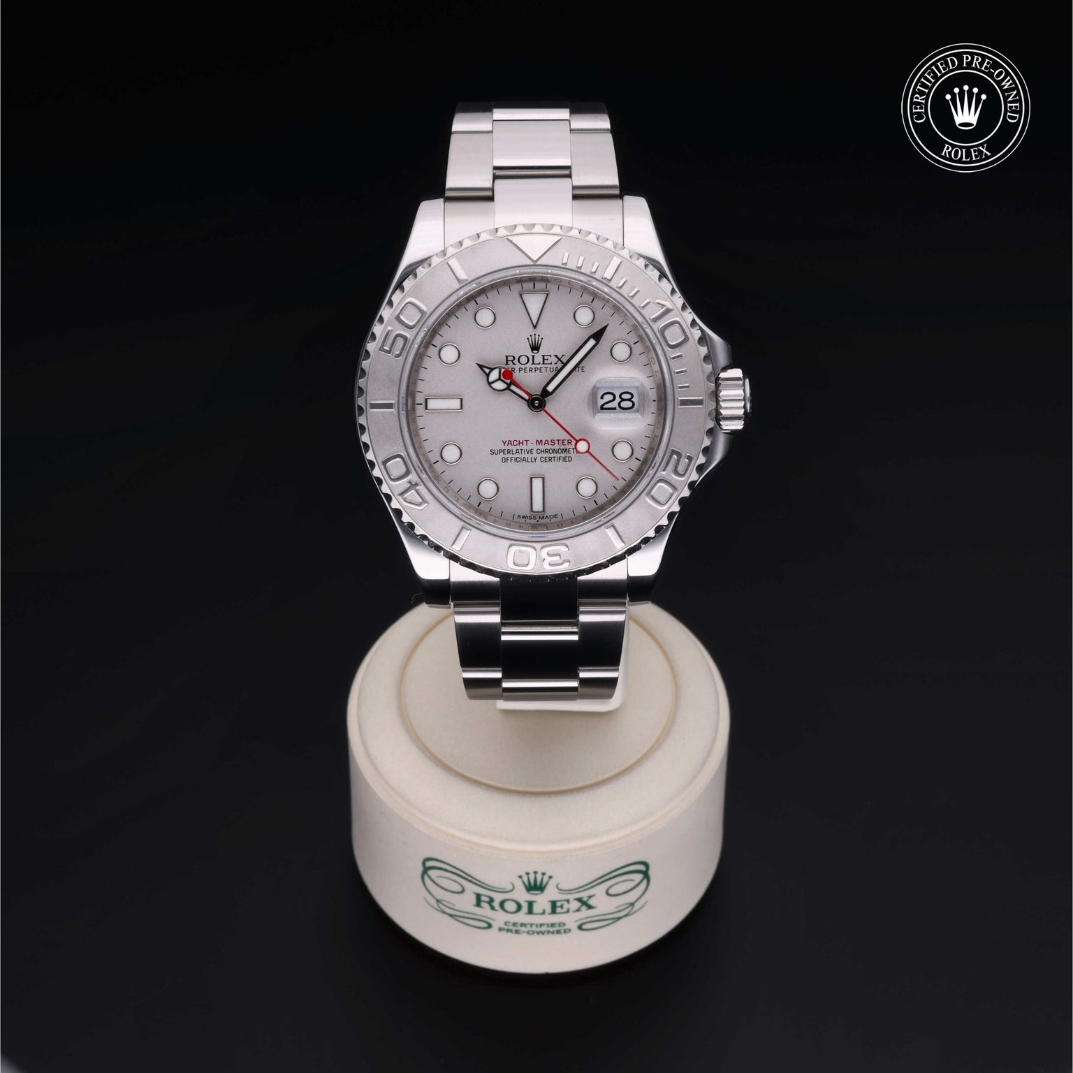 Rolex Certified Pre-owned Yacht-Master M116622-0002 front on black background