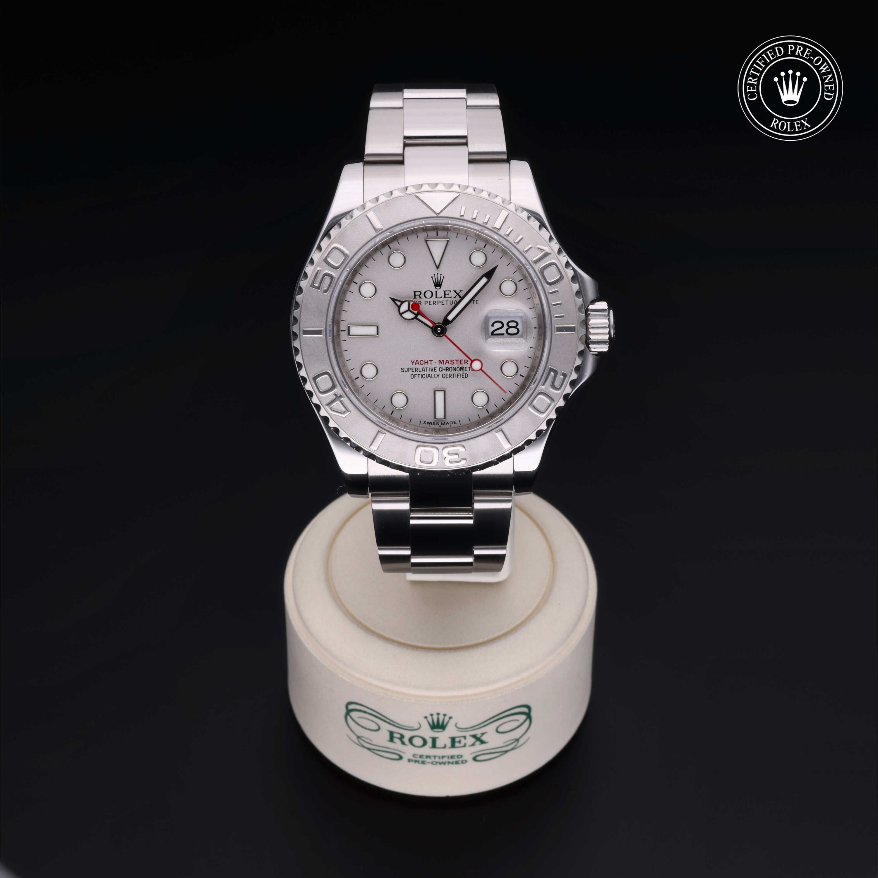 Rolex Certified Pre-owned Yacht-Master M116622-0002 front on black background