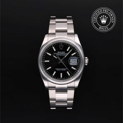 Rolex Certified Pre-owned Datejust M126200-0004 front on black background