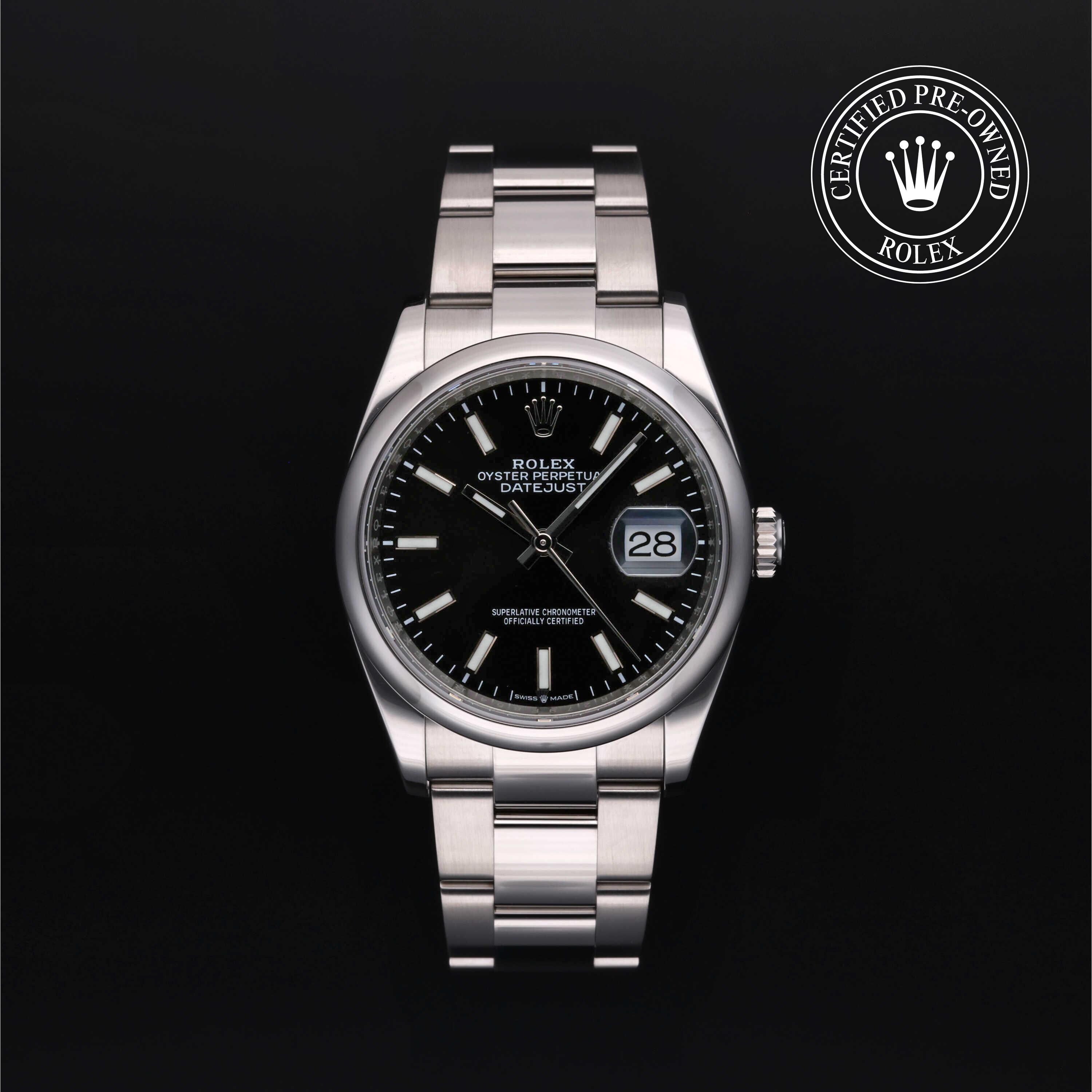 Rolex Certified Pre-owned Datejust M126200-0004 front on black background