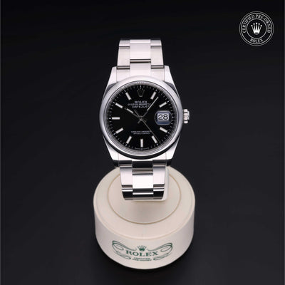 Rolex Certified Pre-owned Datejust M126200-0004 front on black background