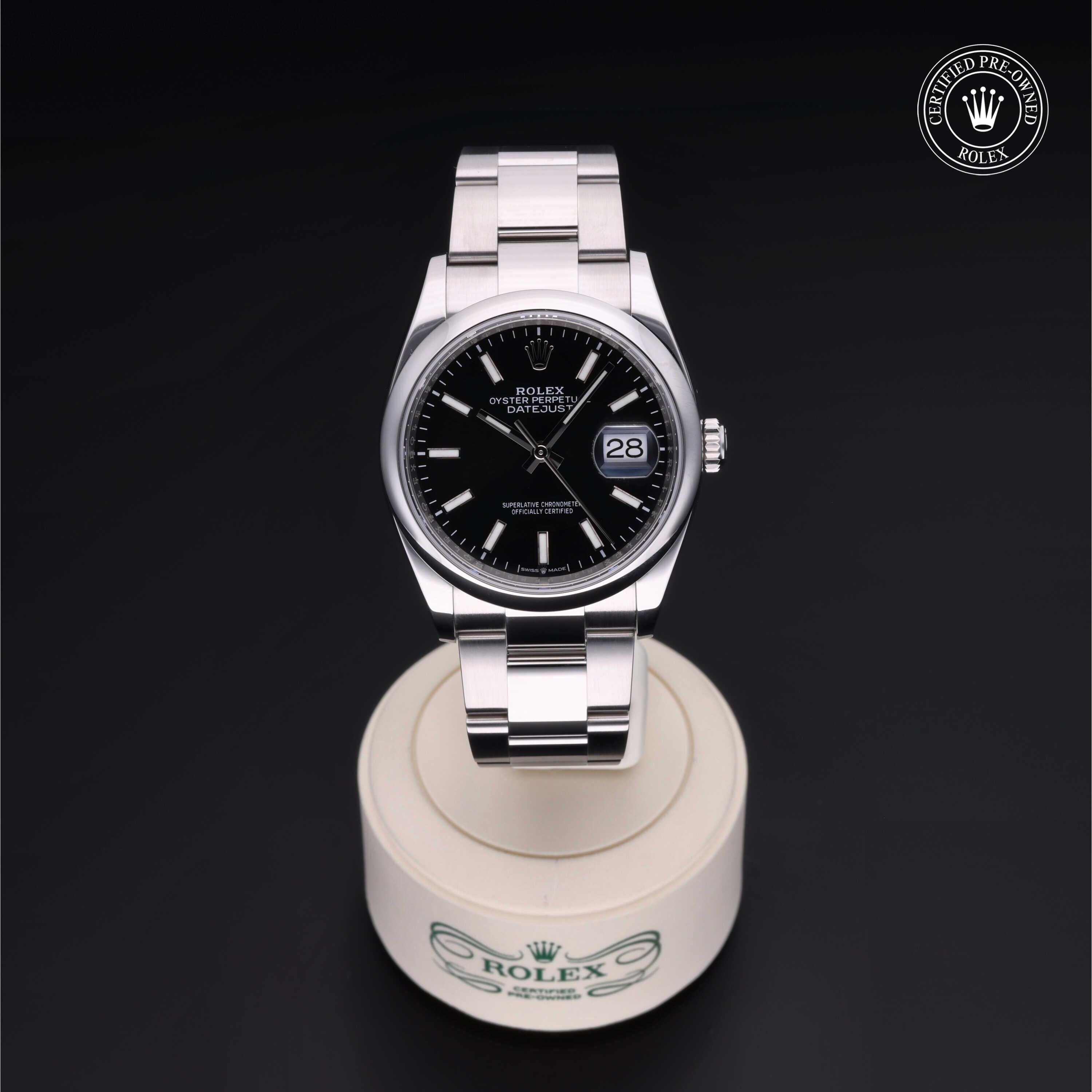 Rolex Certified Pre-owned Datejust M126200-0004 front on black background