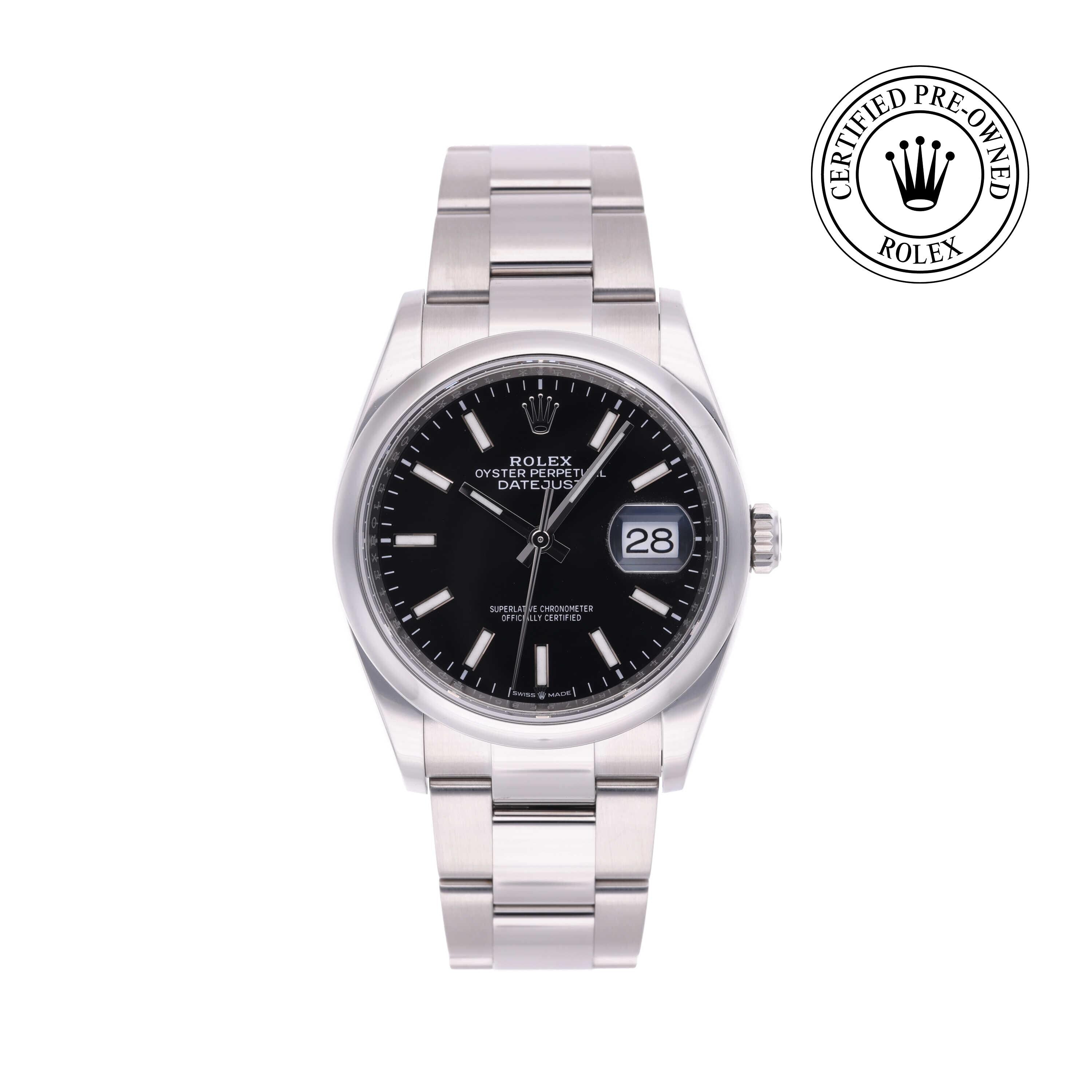 Rolex Certified Pre-owned Datejust M126200-0004 front on white background