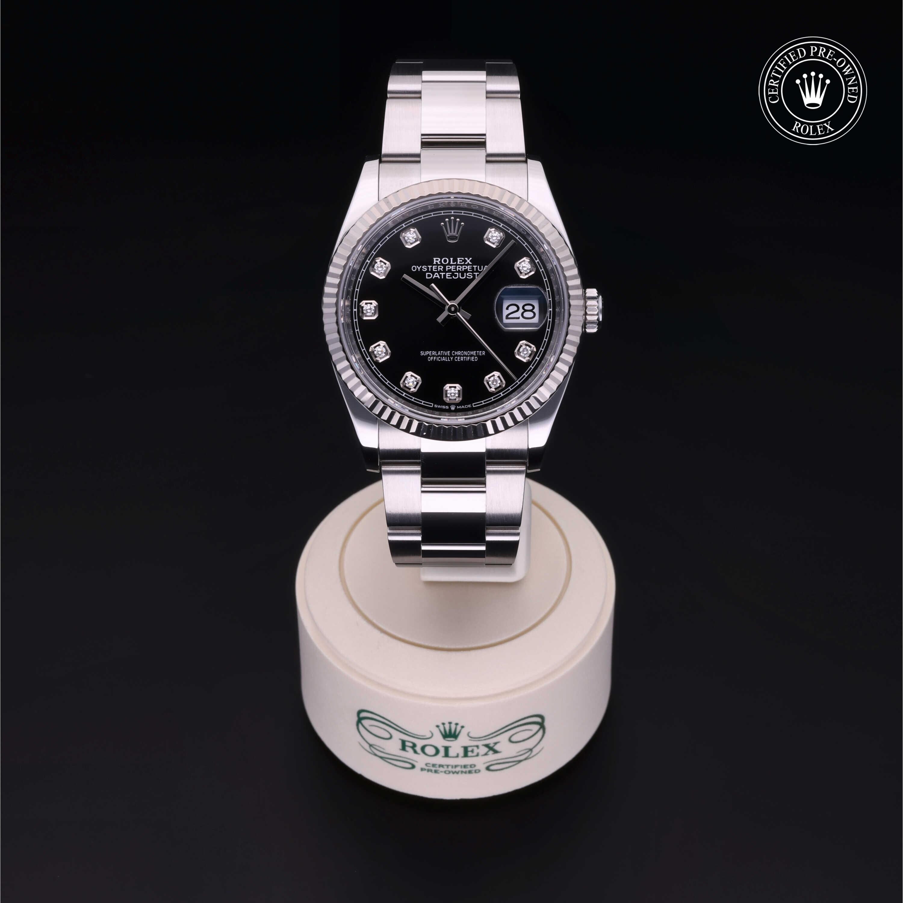 Rolex Certified Pre-owned Datejust M126234-0028 front on black background