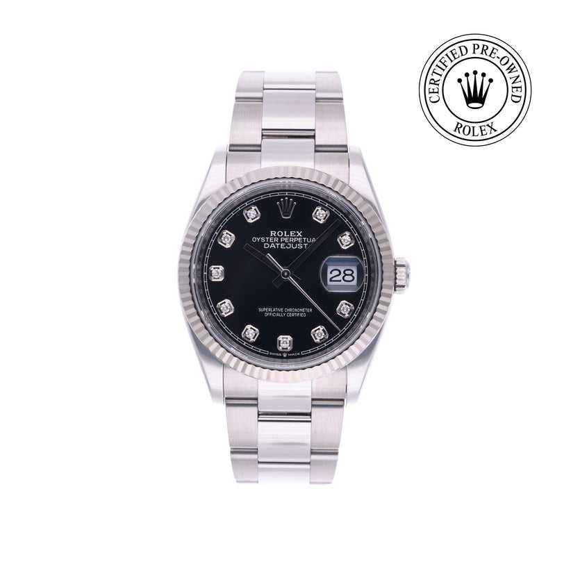 Rolex Certified Pre-owned Datejust M126234-0028 front on white background