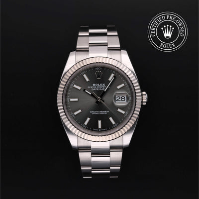 Rolex Certified Pre-owned Datejust M126334-0013 front on black background