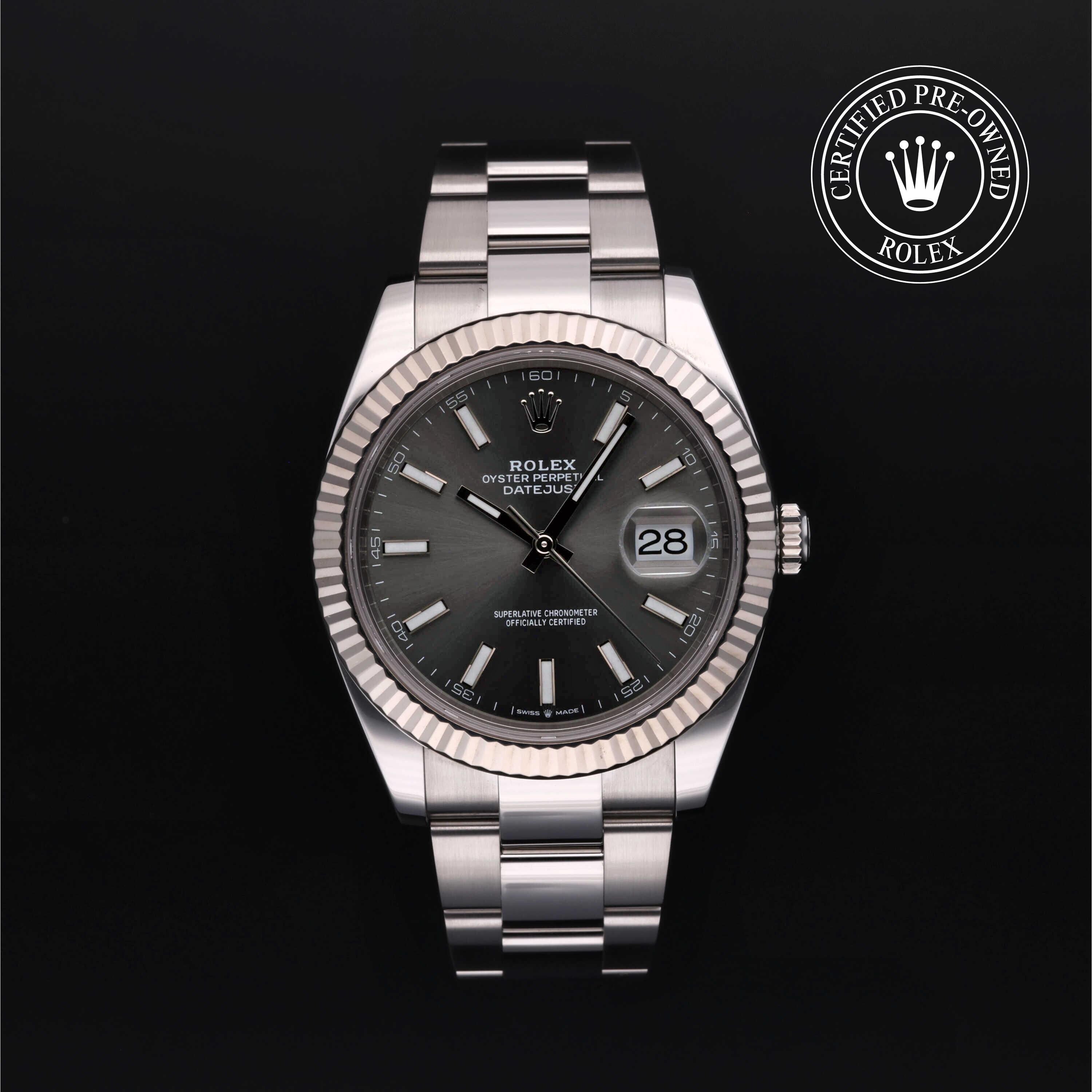 Rolex Certified Pre-owned Datejust M126334-0013 front on black background