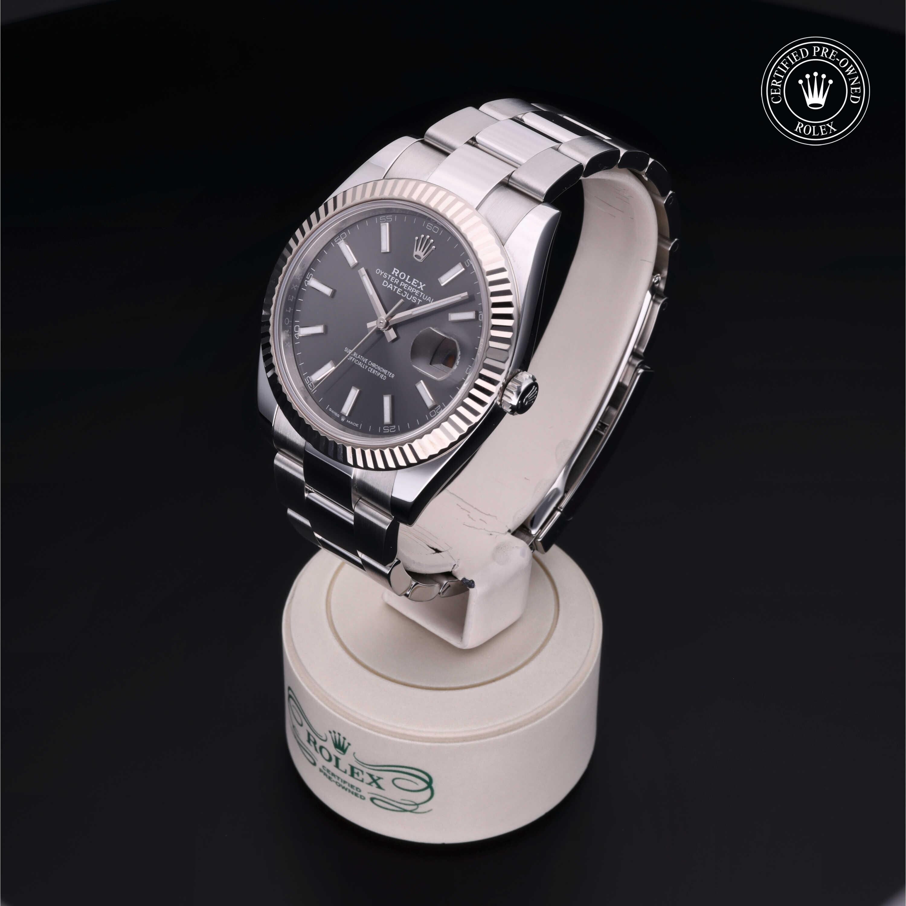 Rolex Certified Pre-owned Datejust M126334-0013 front on black background