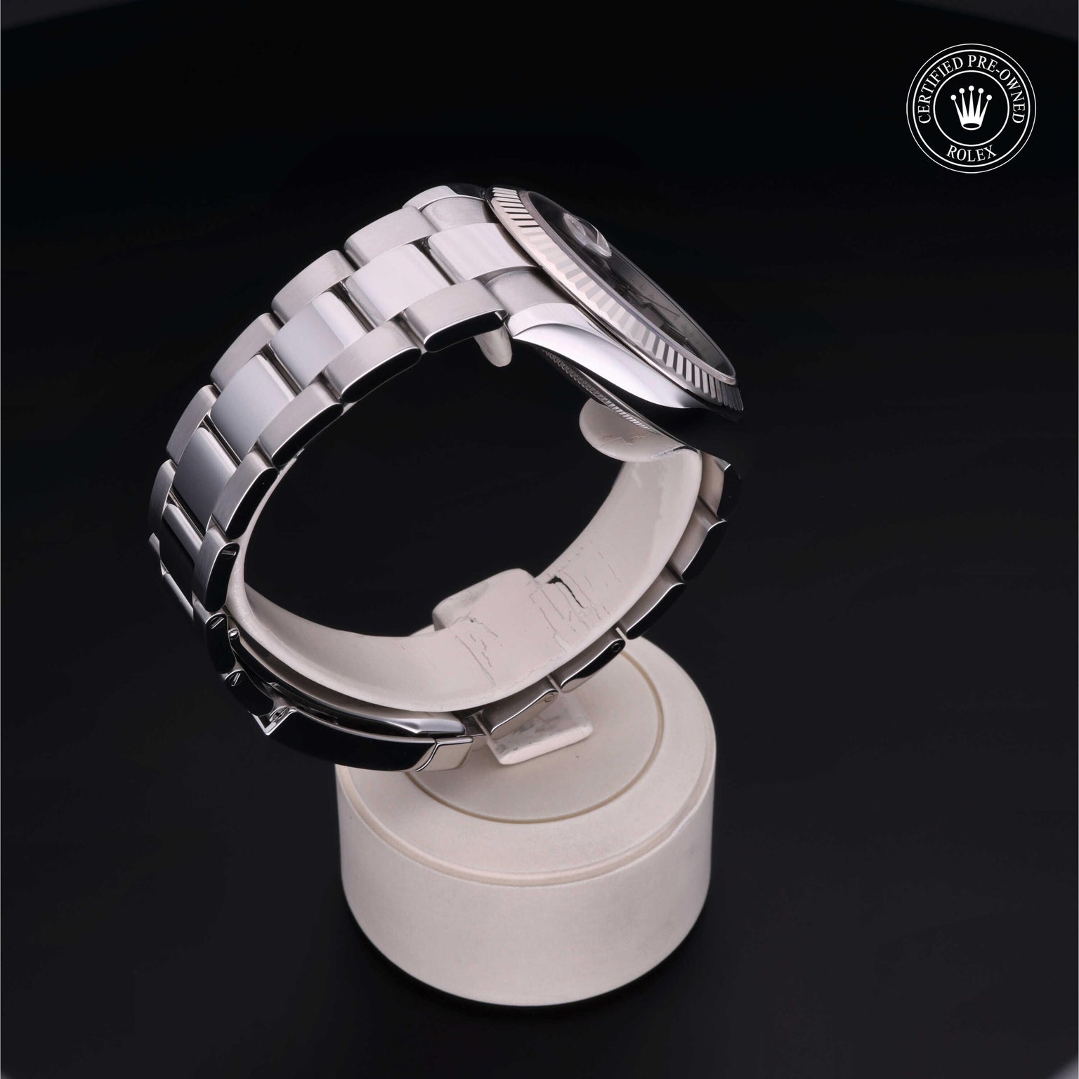 Rolex Certified Pre-owned Datejust M126334-0013 front on black background