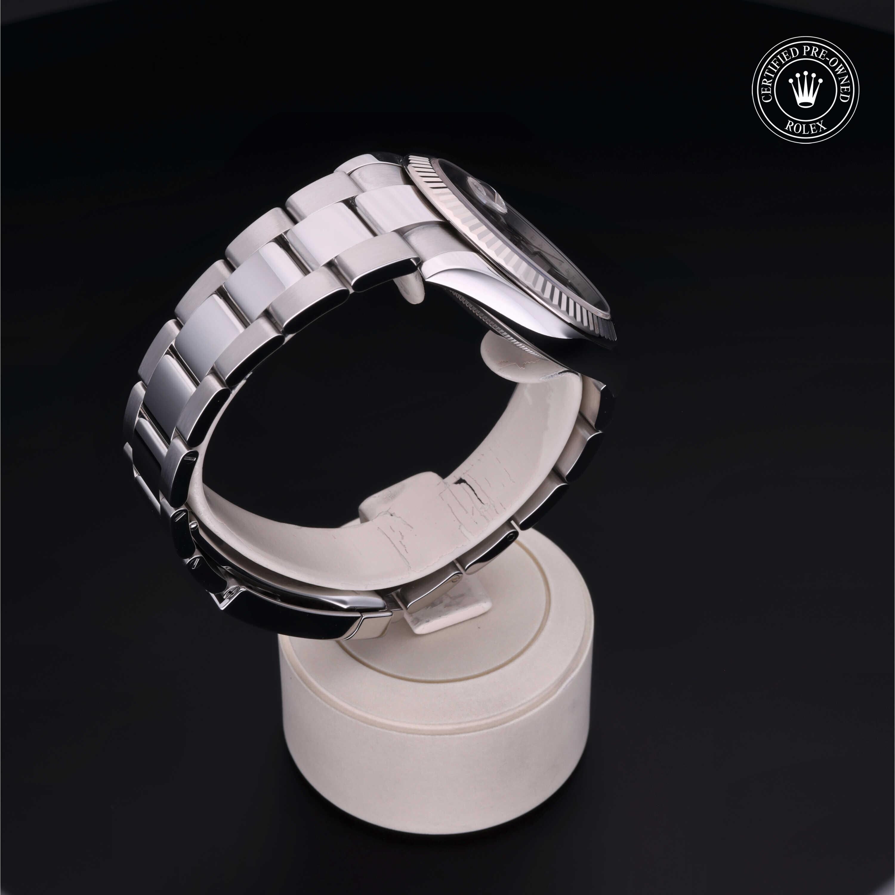 Rolex Certified Pre-owned Datejust M126334-0013 front on black background