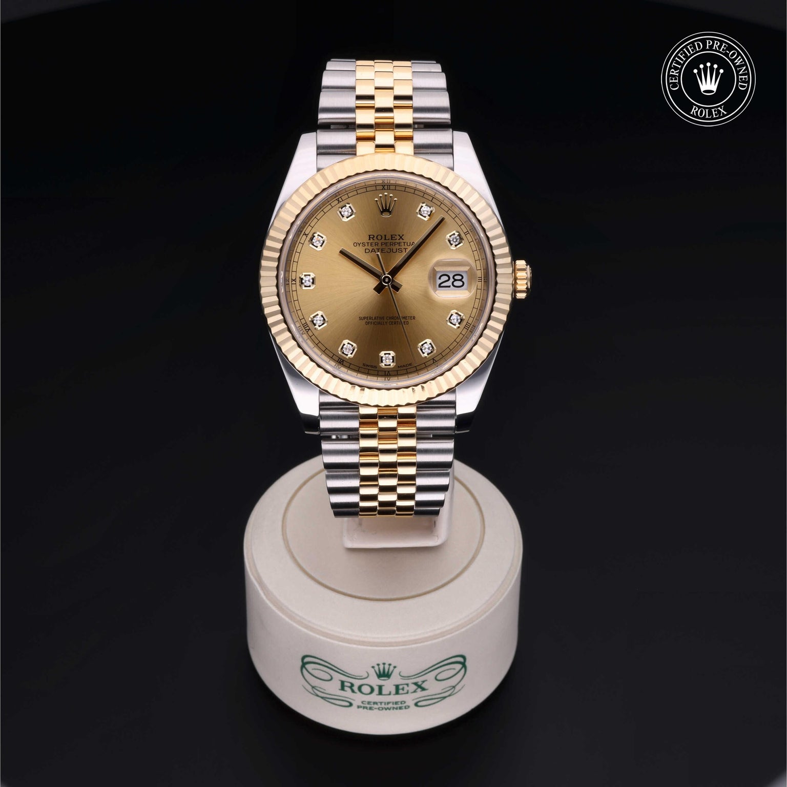 Rolex Certified Pre-owned Datejust M126333-0012 front on black background