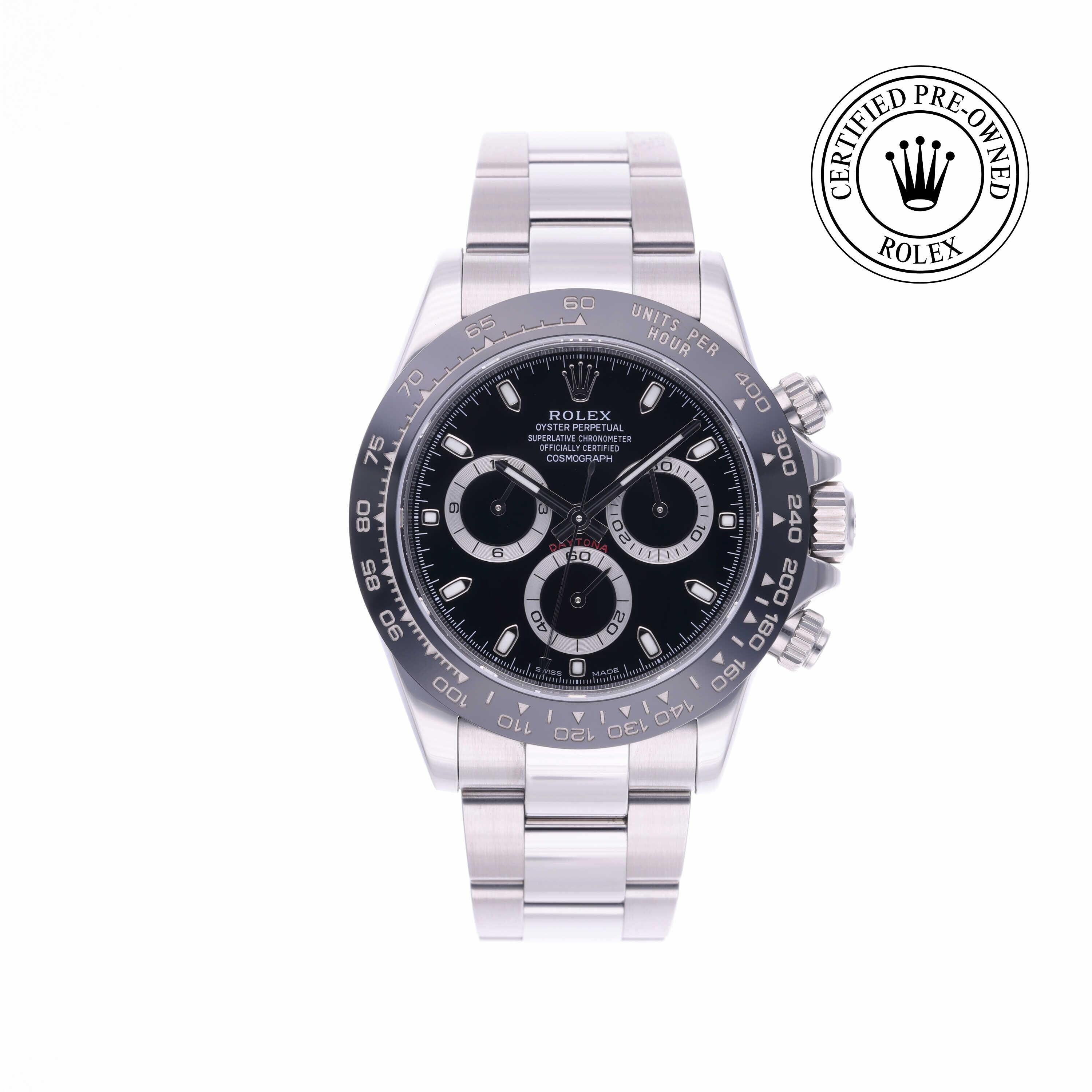 Rolex CPO Daytona M116500LN front on white background
