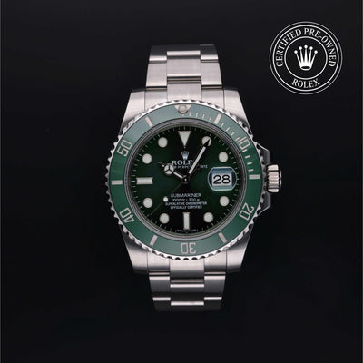 Rolex Certified Pre-owned Submariner M116610LV-0002 front on black background