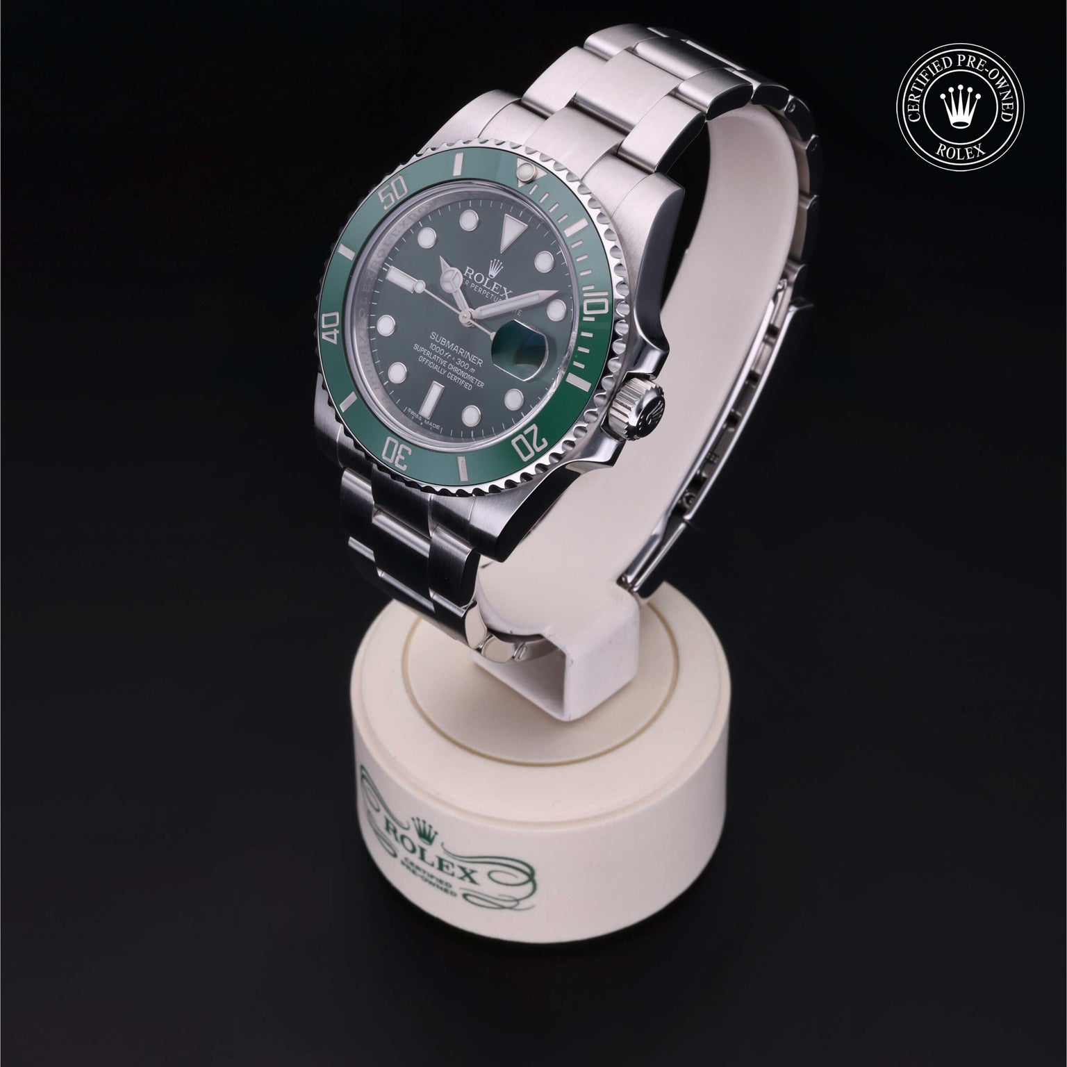 Rolex Certified Pre-owned Submariner M116610LV-0002 front on black background