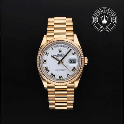 Rolex Certified Pre-owned Day-date M128238-0076 front on black background