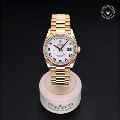 Rolex Certified Pre-owned Day-date M128238-0076 front on black background