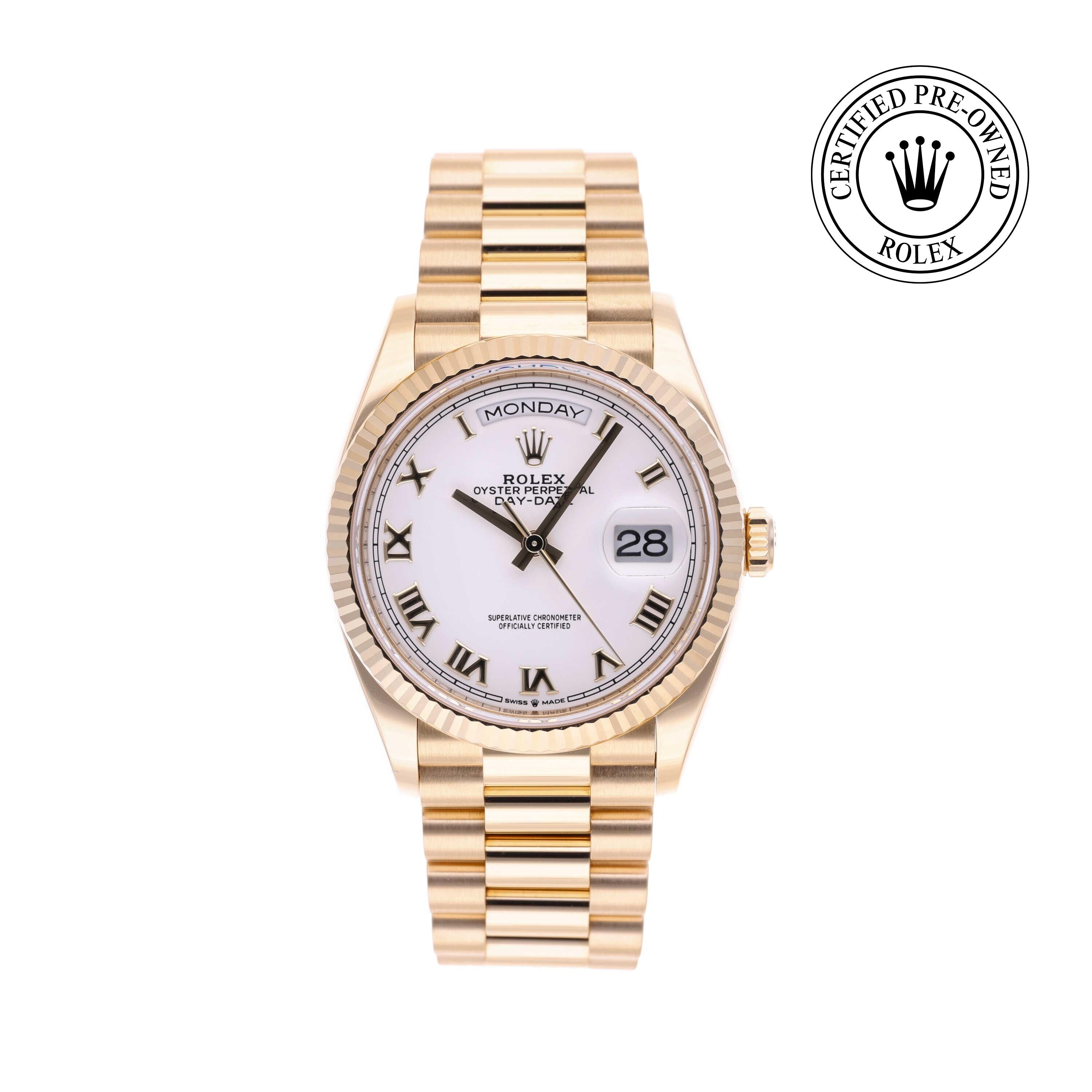 Rolex Certified Pre-owned Day-date M128238-0076 front on white background