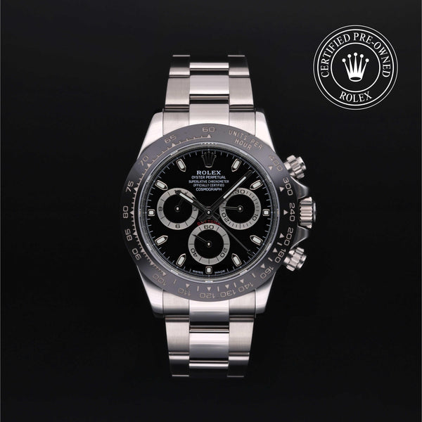 Rolex CPO Daytona M116500LN front on white background