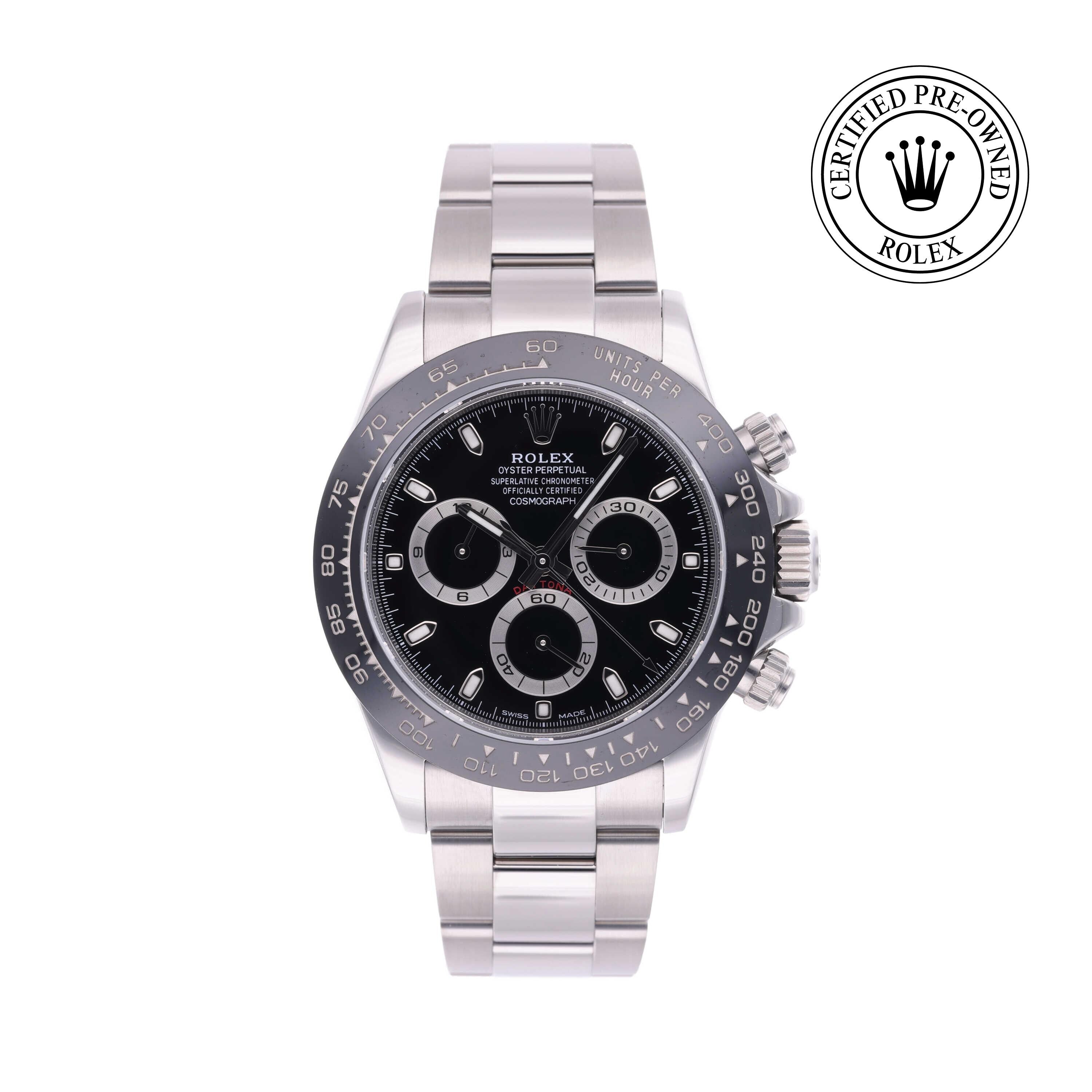 Rolex CPO Daytona M116500LN front on white background