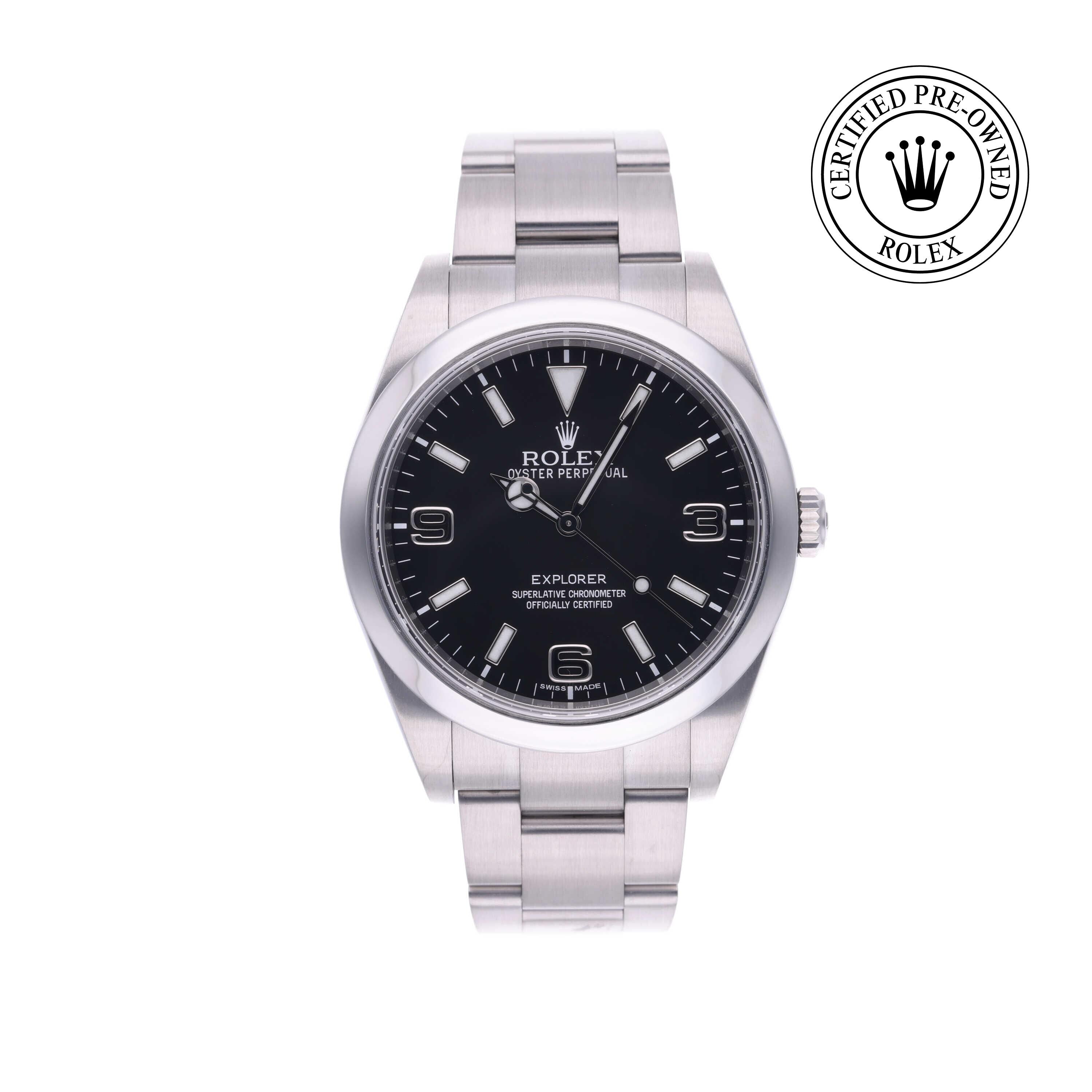 Rolex CPO Explorer M214270 front on white background