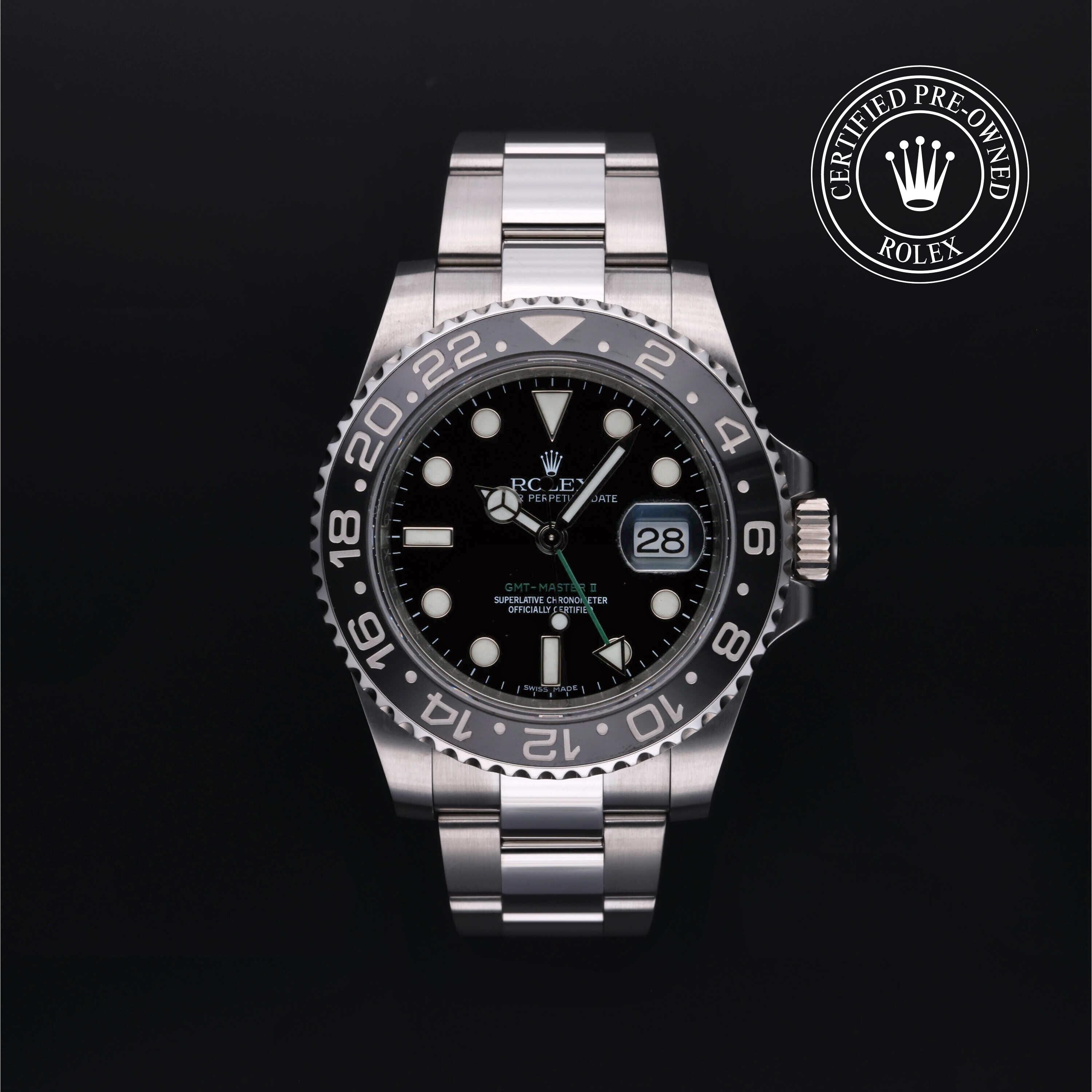 Rolex CPO GMT M116710LN front on white background