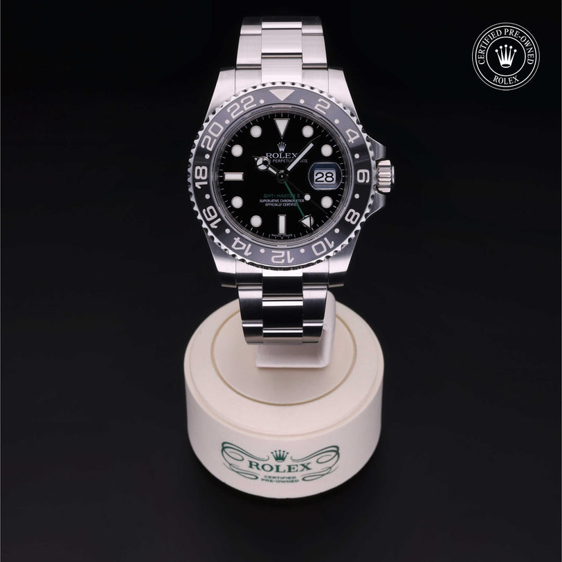 Rolex CPO GMT M116710LN front on white background