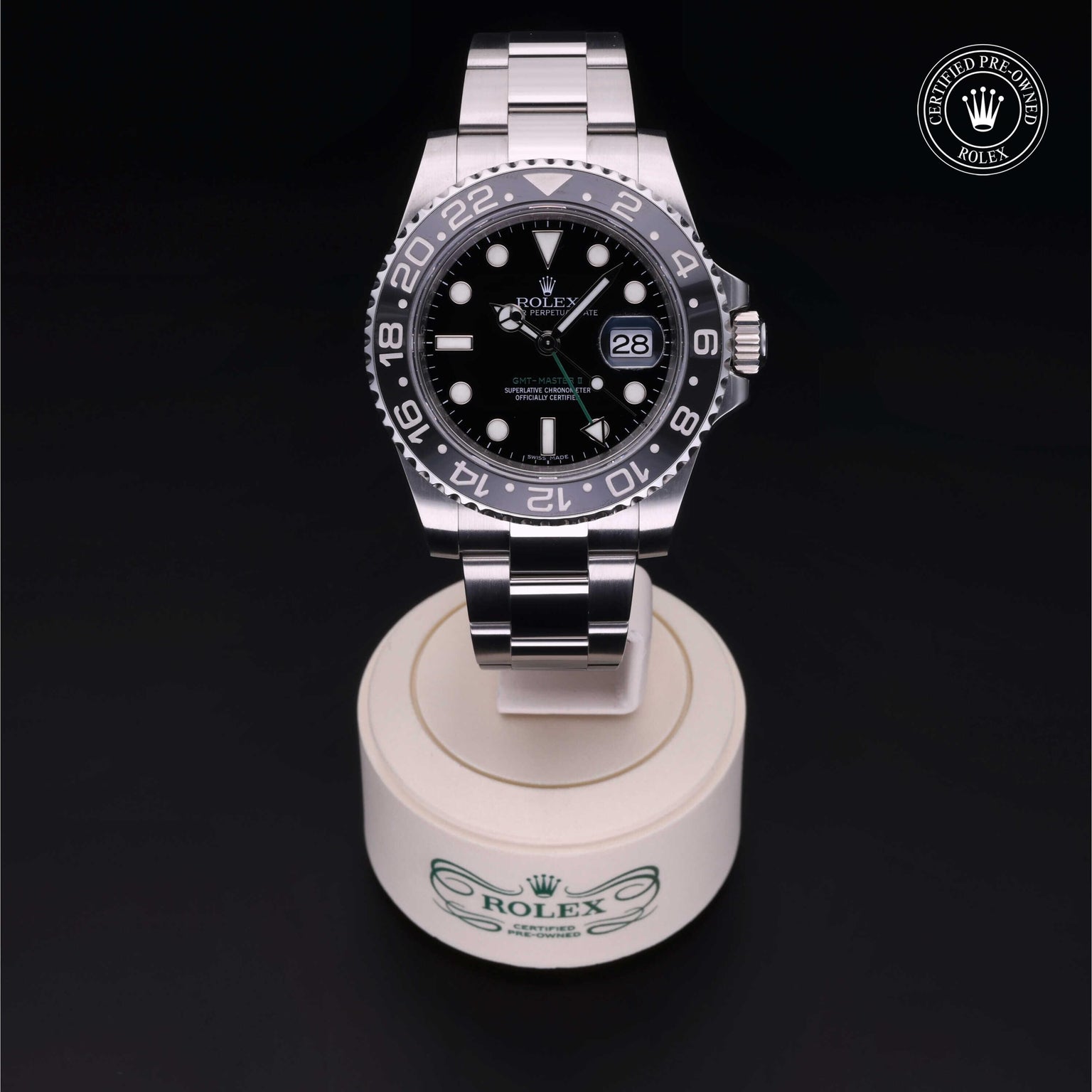 Rolex CPO GMT M116710LN front on white background