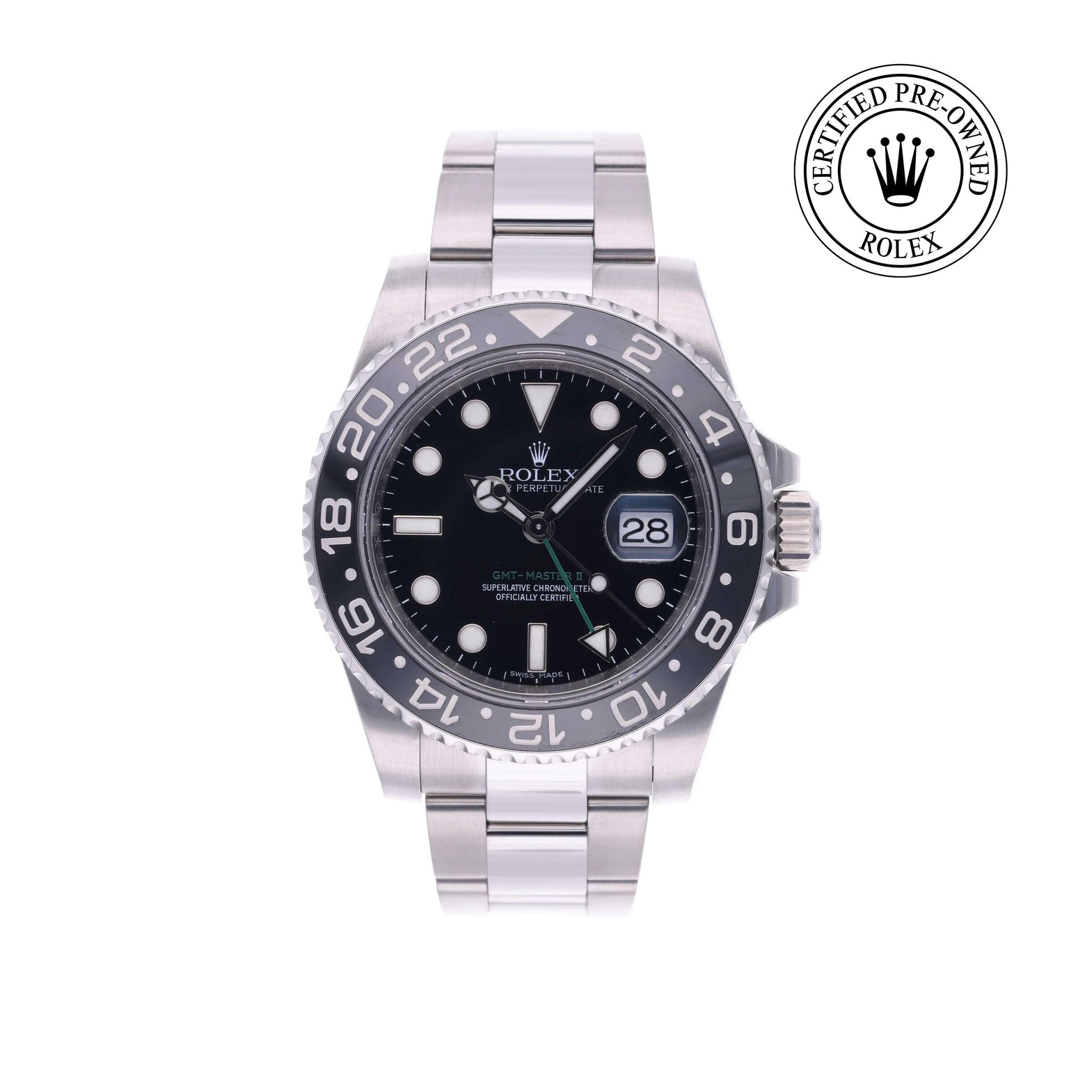 Rolex CPO GMT M116710LN front on white background
