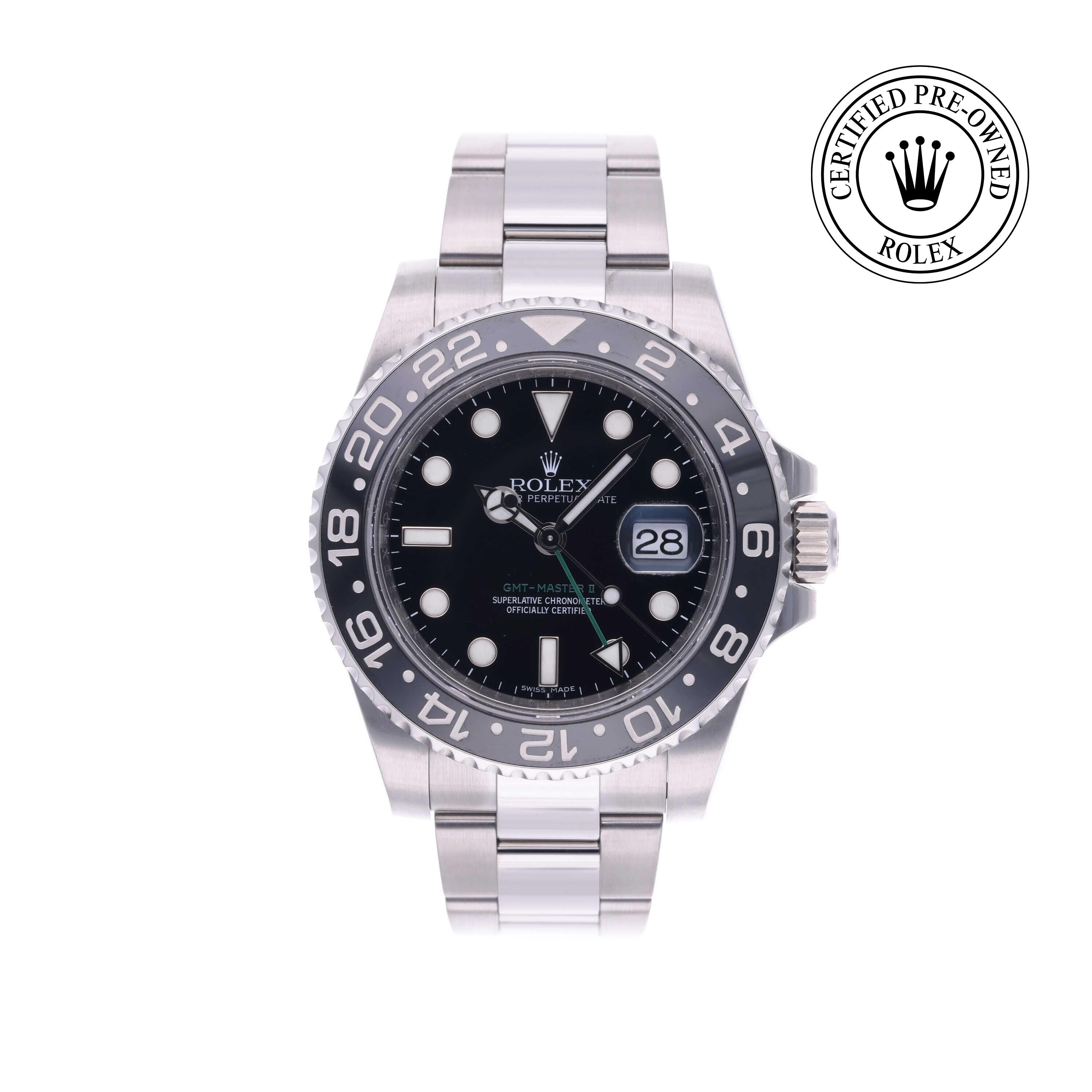 Rolex CPO GMT M116710LN front on white background