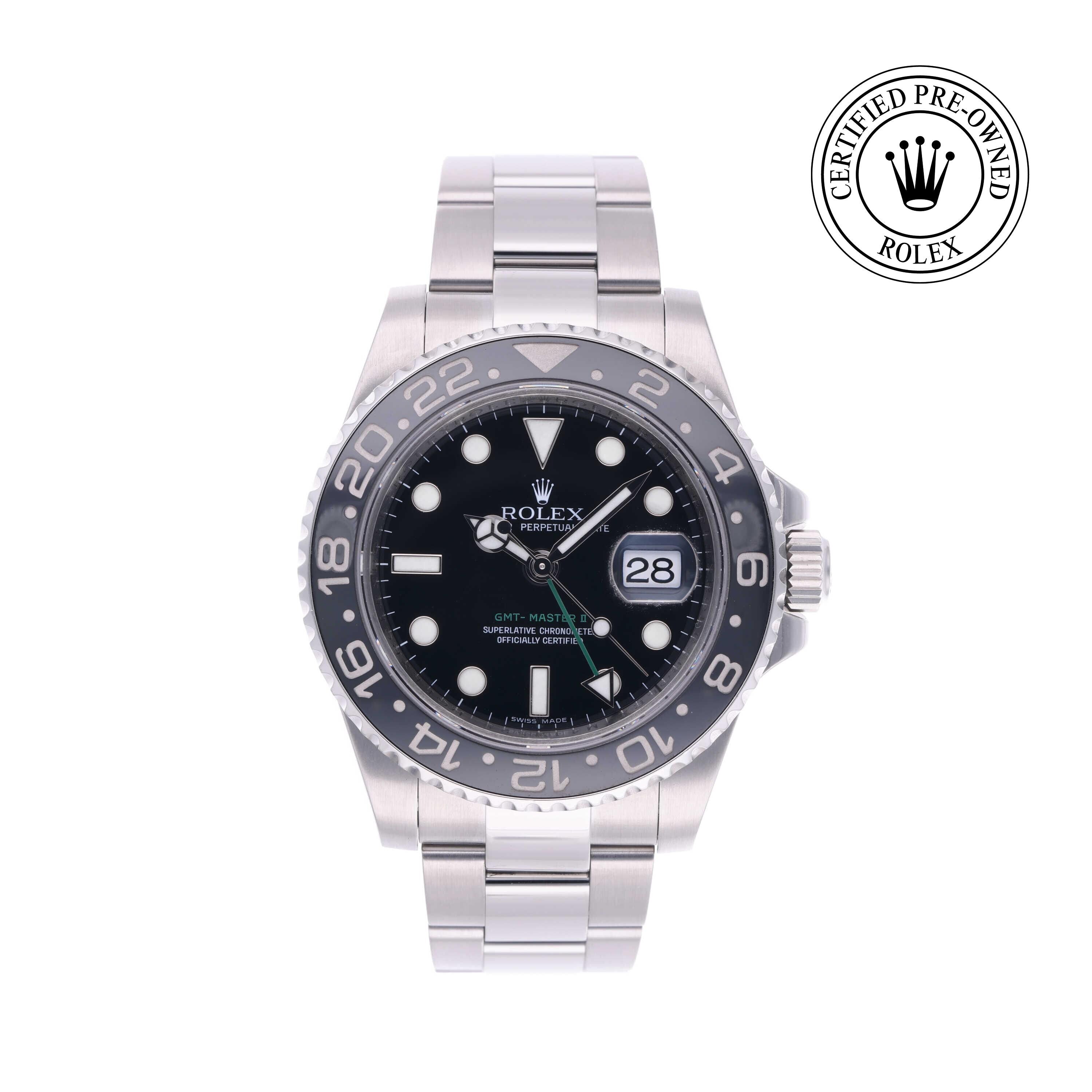 Rolex Certified Pre-owned GMT M116710LN-0001 front on white background