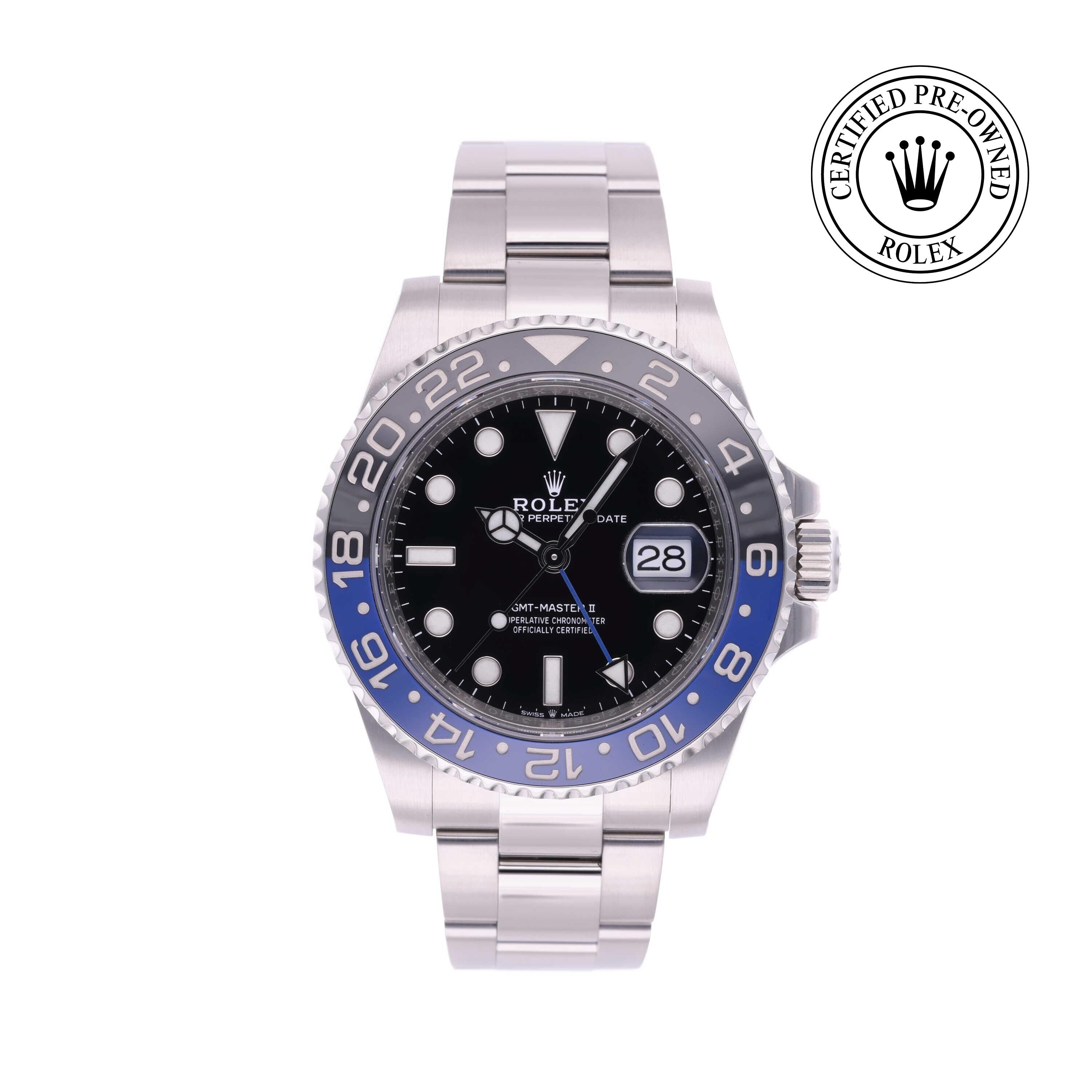 Rolex CPO GMT M126710BLNR front on white background