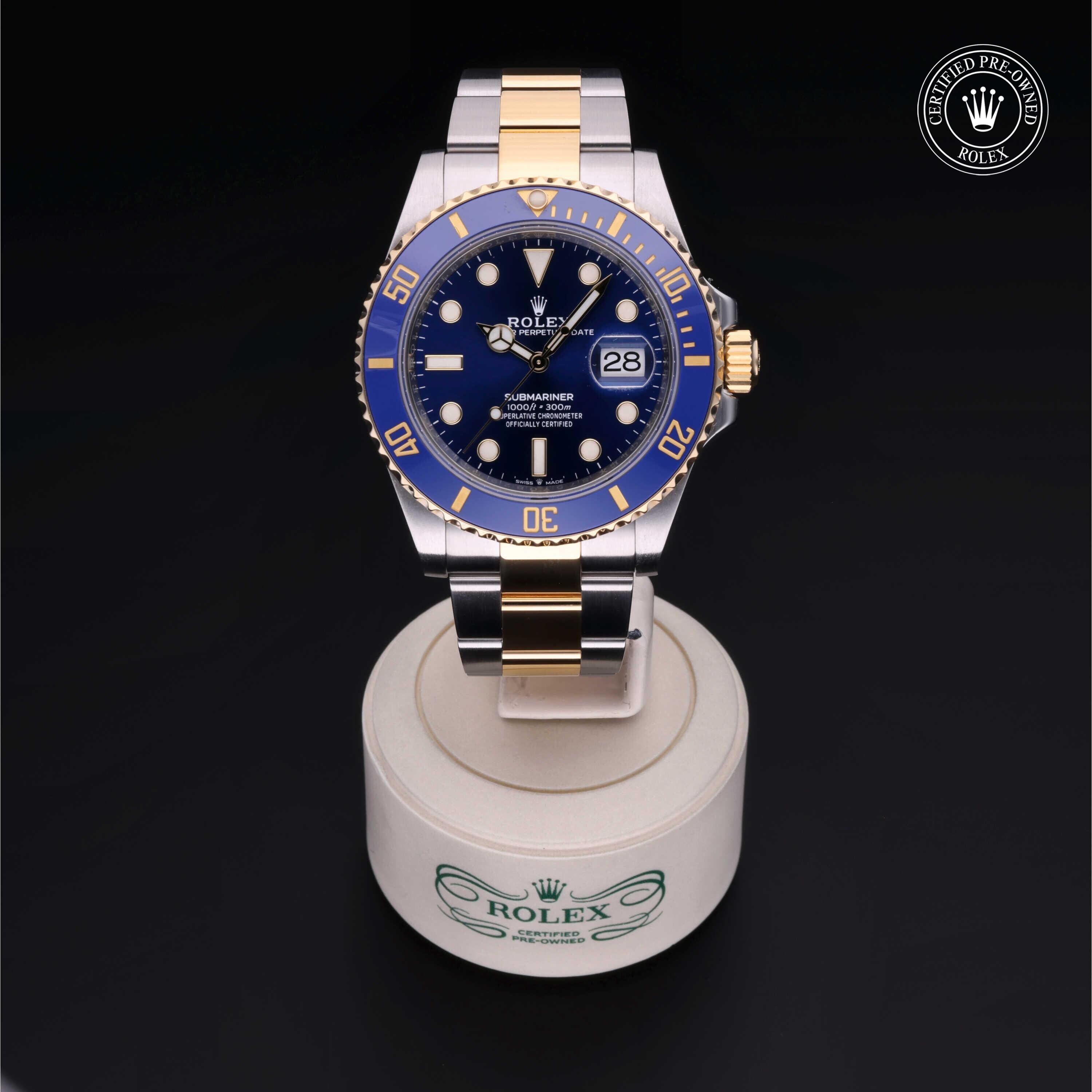 Rolex Certified Pre-owned Submariner M126613LB-0002 front on black background