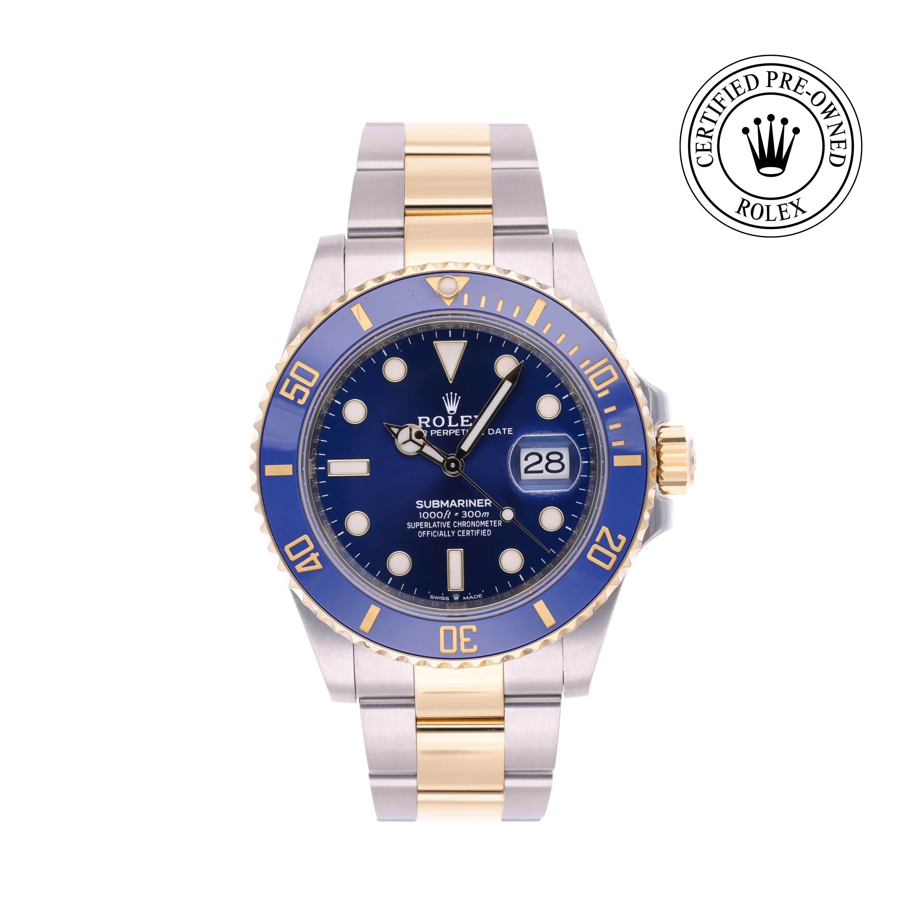 Rolex Certified Pre-owned Submariner M126613LB-0002 front on white background