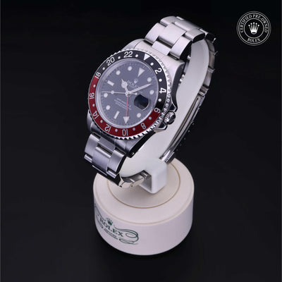 Rolex Certified Pre-owned GMT M16710-0005 front on black background