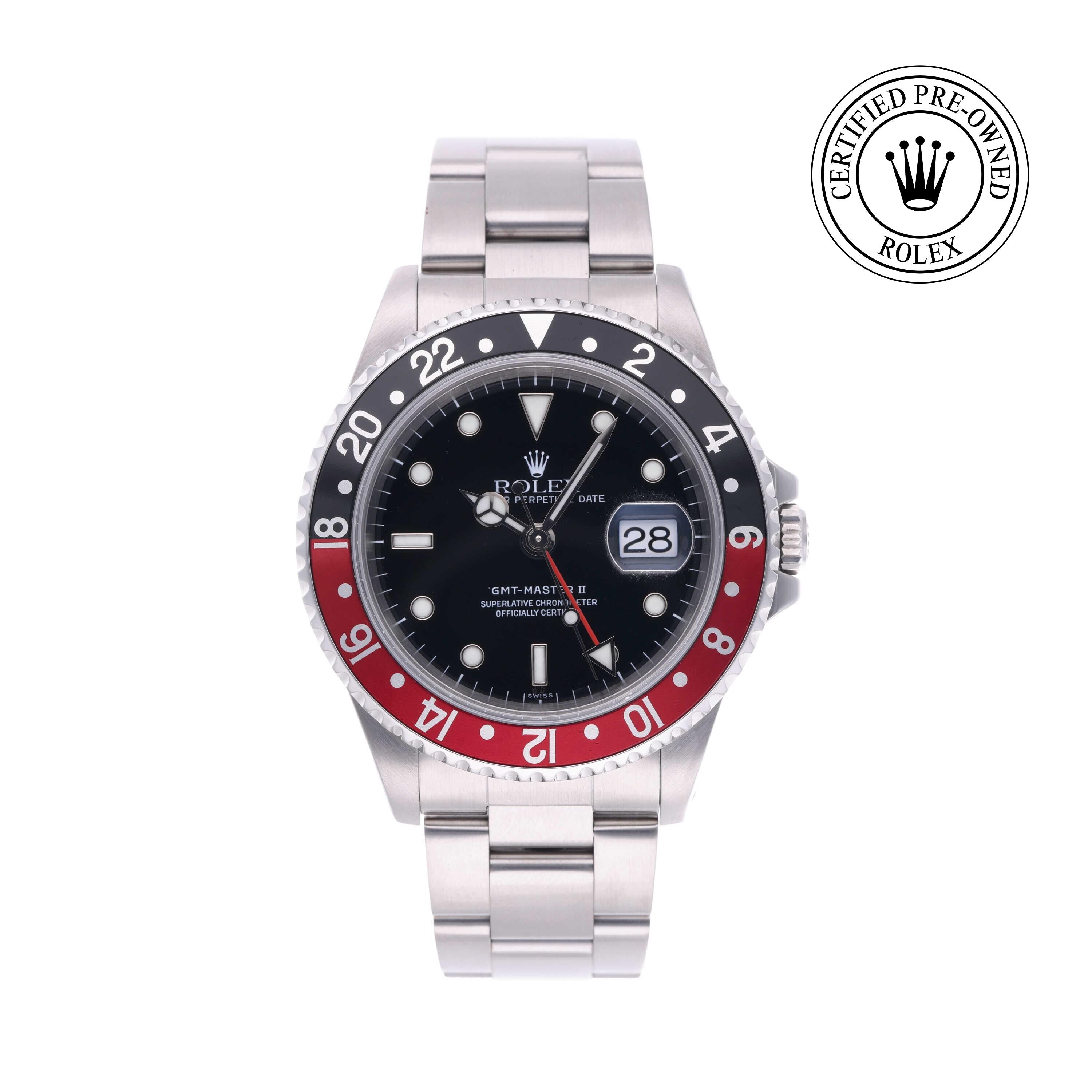 Rolex Certified Pre-owned GMT M16710-0005 front on white background