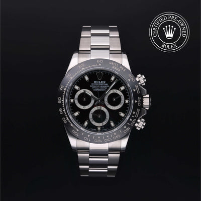 Rolex Certified Pre-owned Daytona M116500LN-0002 front on black background