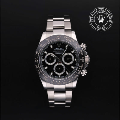 Rolex Certified Pre-owned Daytona M116500LN-0002 front on black background