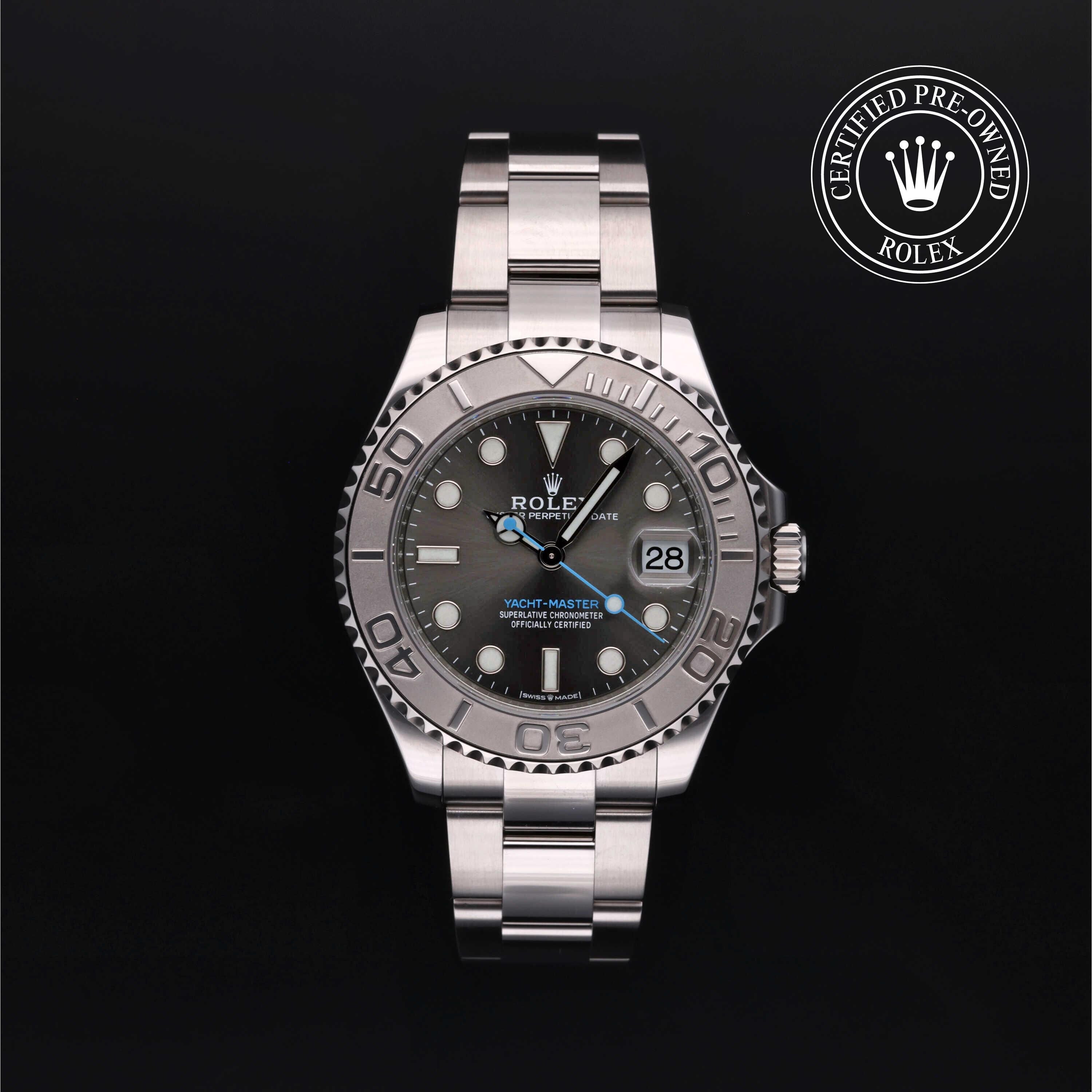 Rolex Certified Pre-owned Yacht-Master M268622-0002 front on black background