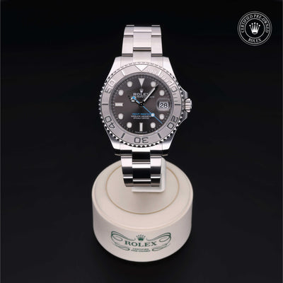 Rolex Certified Pre-owned Yacht-Master M268622-0002 front on black background