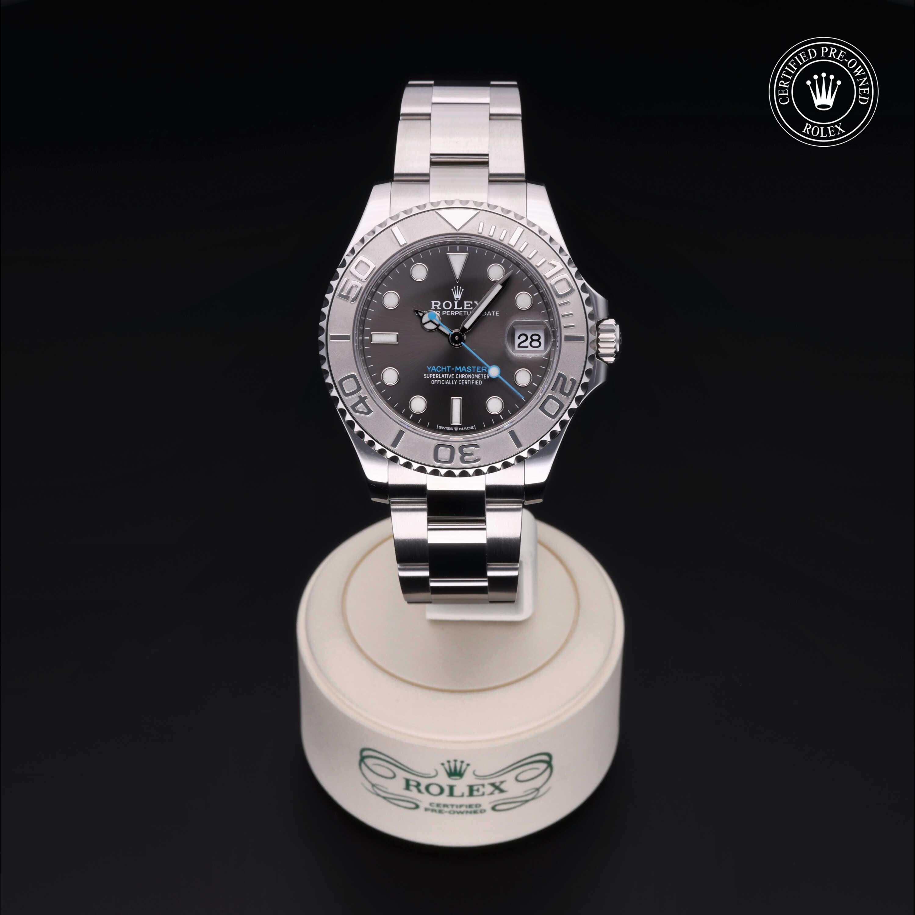Rolex Certified Pre-owned Yacht-Master M268622-0002 front on black background