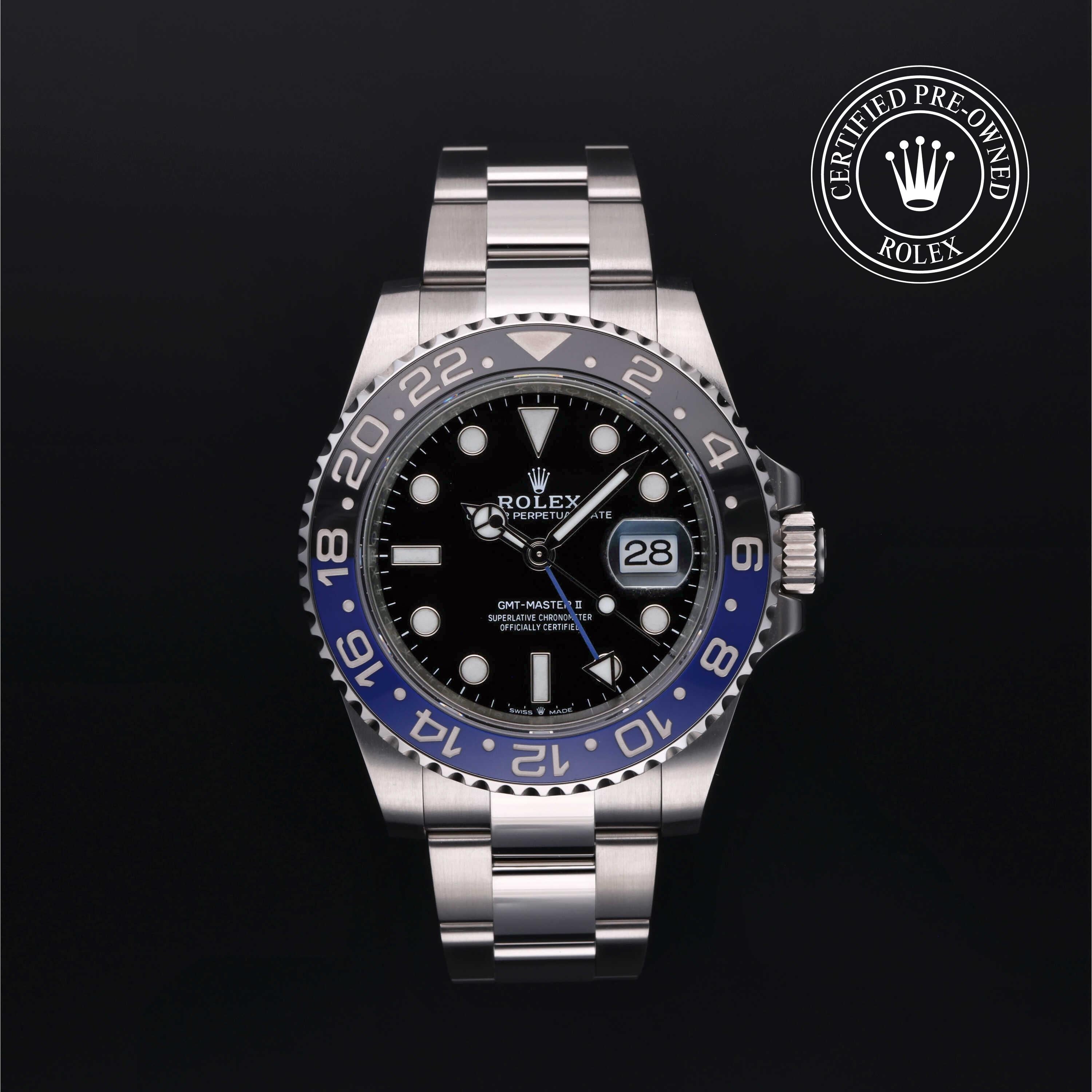 Rolex Certified Pre-owned GMT M126710BLNR-0003 front on black background