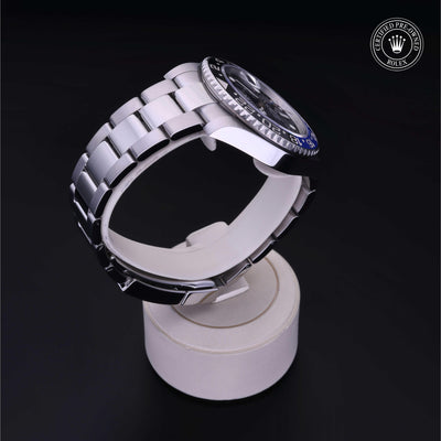 Rolex Certified Pre-owned GMT M126710BLNR-0003 front on black background