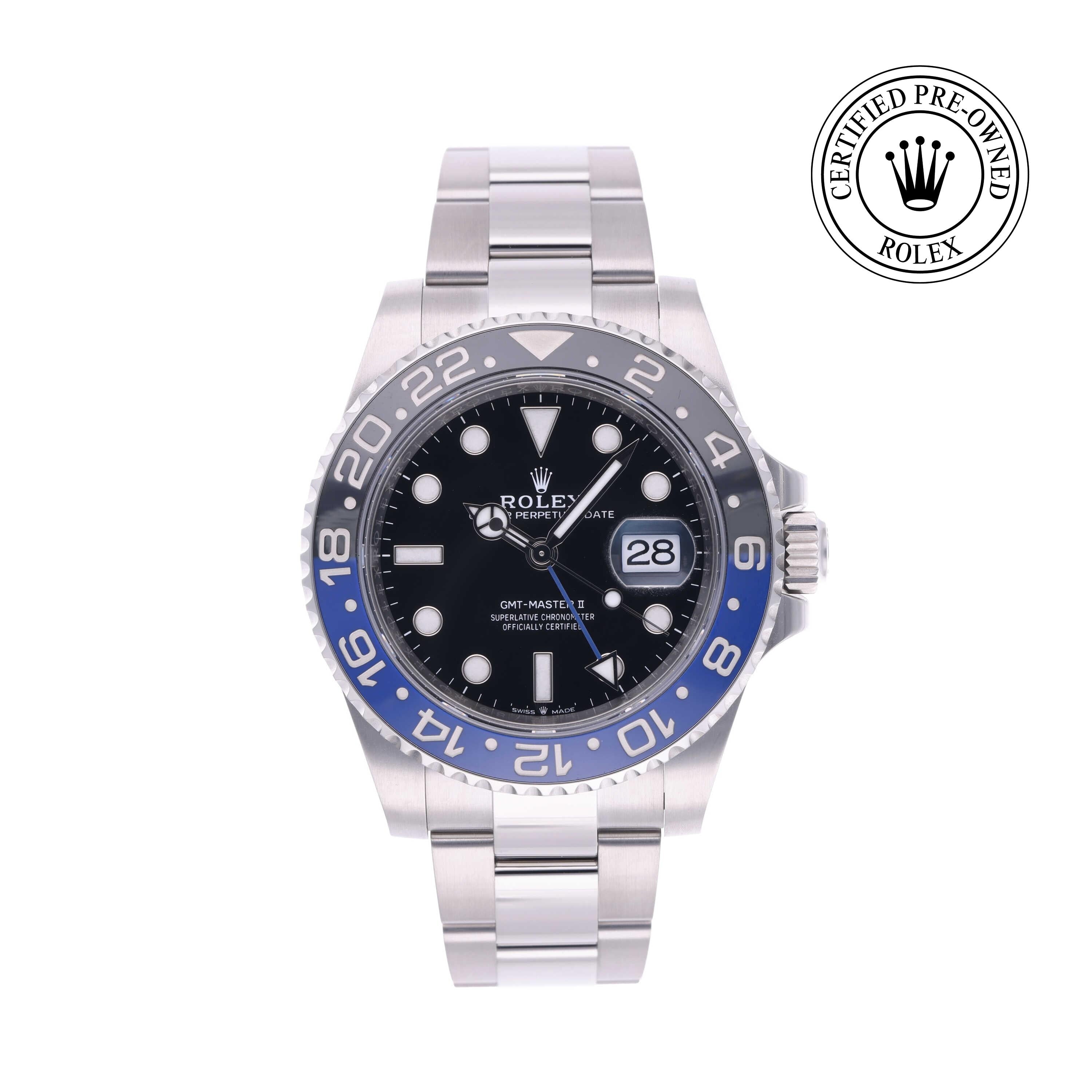 Rolex Certified Pre-owned GMT M126710BLNR-0003 front on white background
